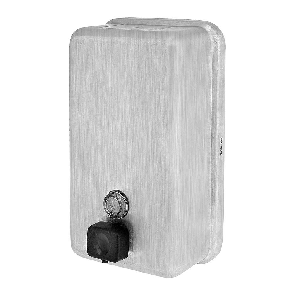Alpine Industries Manual Surface-Mounted Stainless Steel Liquid Soap Dispenser, 40 oz Capacity, Vertical