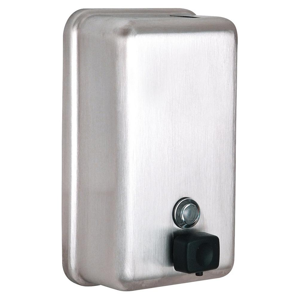 Alpine Industries Manual Surface-Mounted Stainless Steel Liquid Soap Dispenser, 40 oz Capacity, Vertical