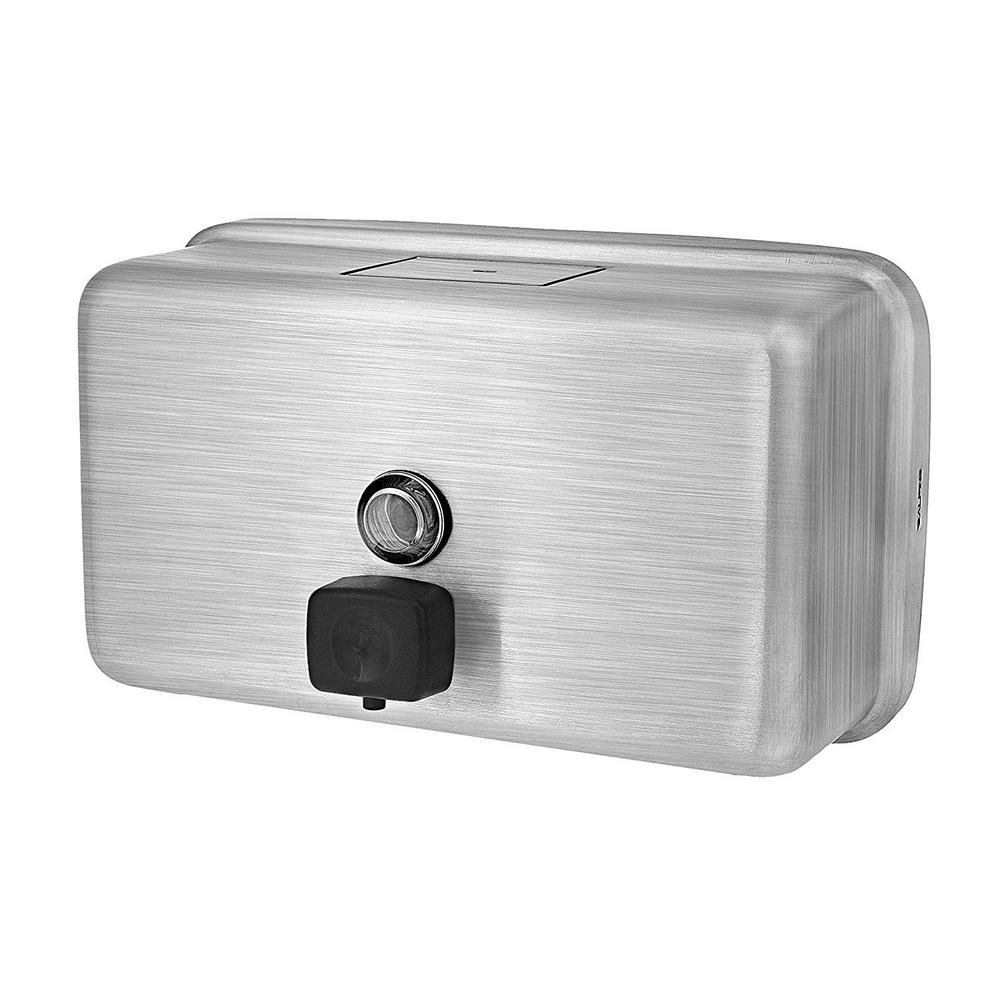 Alpine Industries Manual Surface-Mounted Stainless Steel Liquid Soap Dispenser, 40 oz Capacity, Horizontal