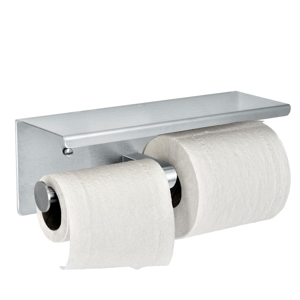 Alpine Industries Double Toilet Paper Holder with Shelf Storage Rack, Brushed Stainless