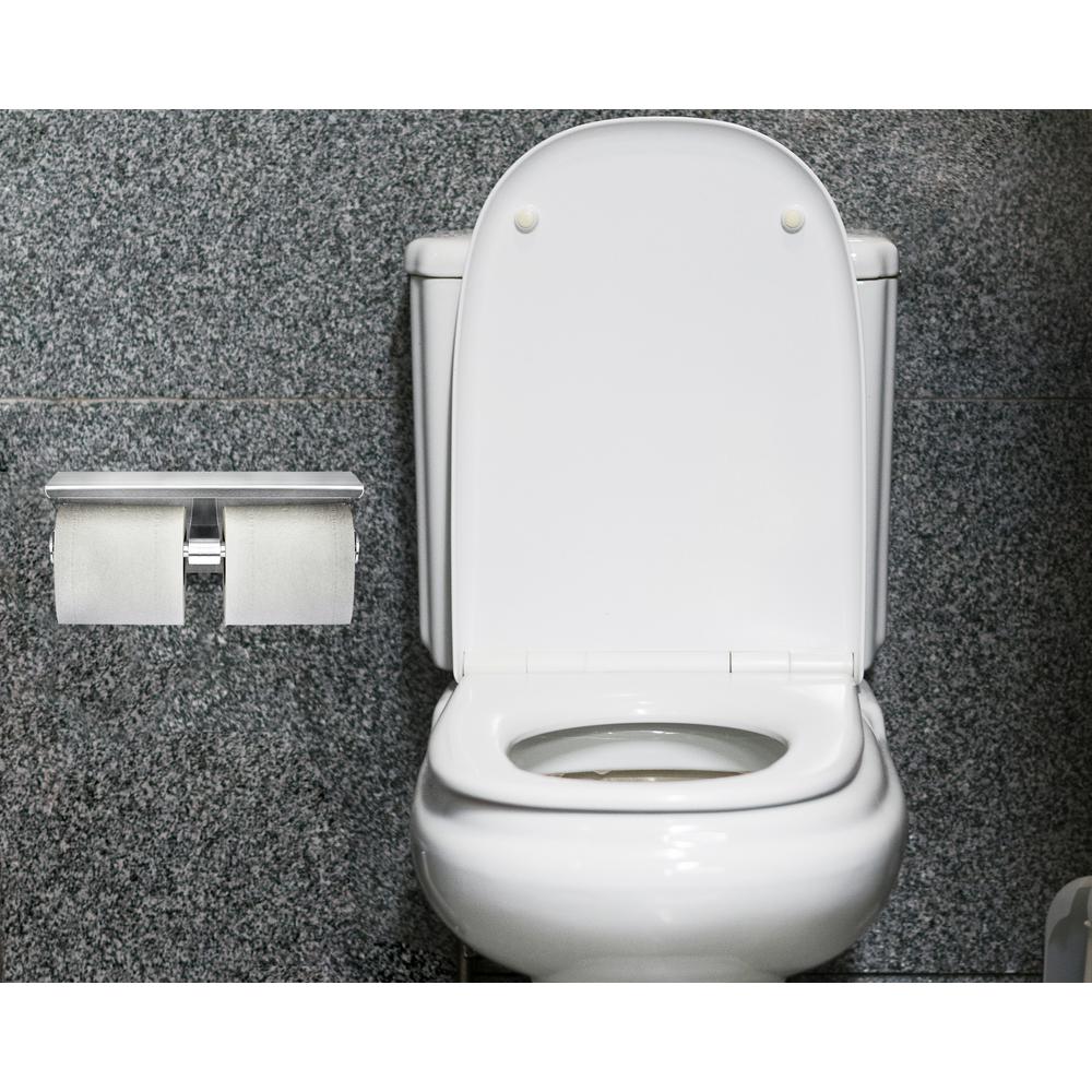 Alpine Industries Double Toilet Paper Holder with Shelf Storage Rack, Brushed Stainless