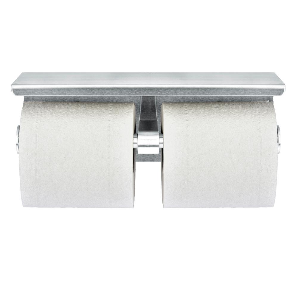 Alpine Industries Double Toilet Paper Holder with Shelf Storage Rack, Brushed Stainless