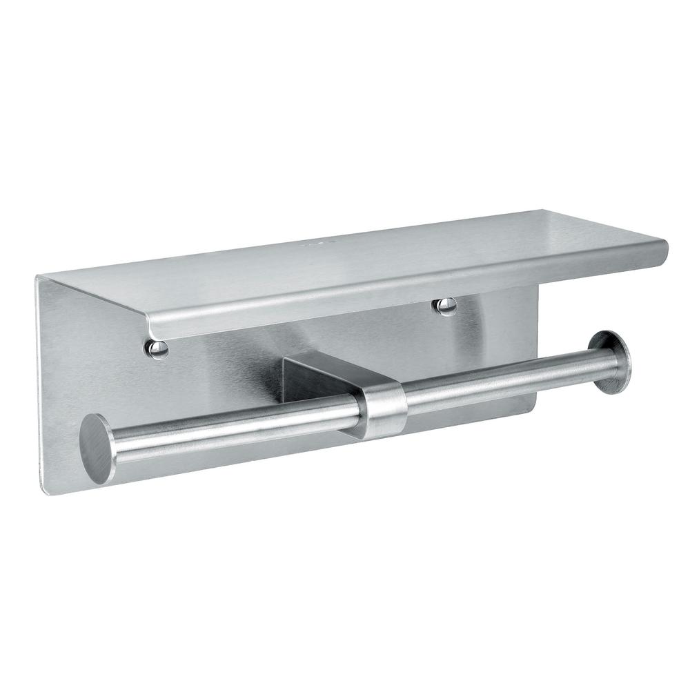 Alpine Industries Double Toilet Paper Holder with Shelf Storage Rack, Brushed Stainless