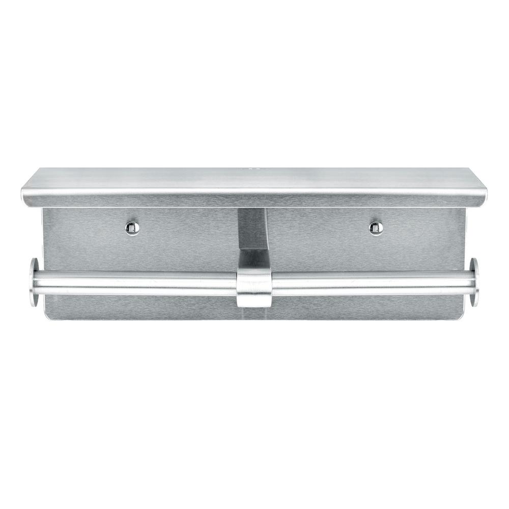 Alpine Industries Double Toilet Paper Holder with Shelf Storage Rack, Brushed Stainless