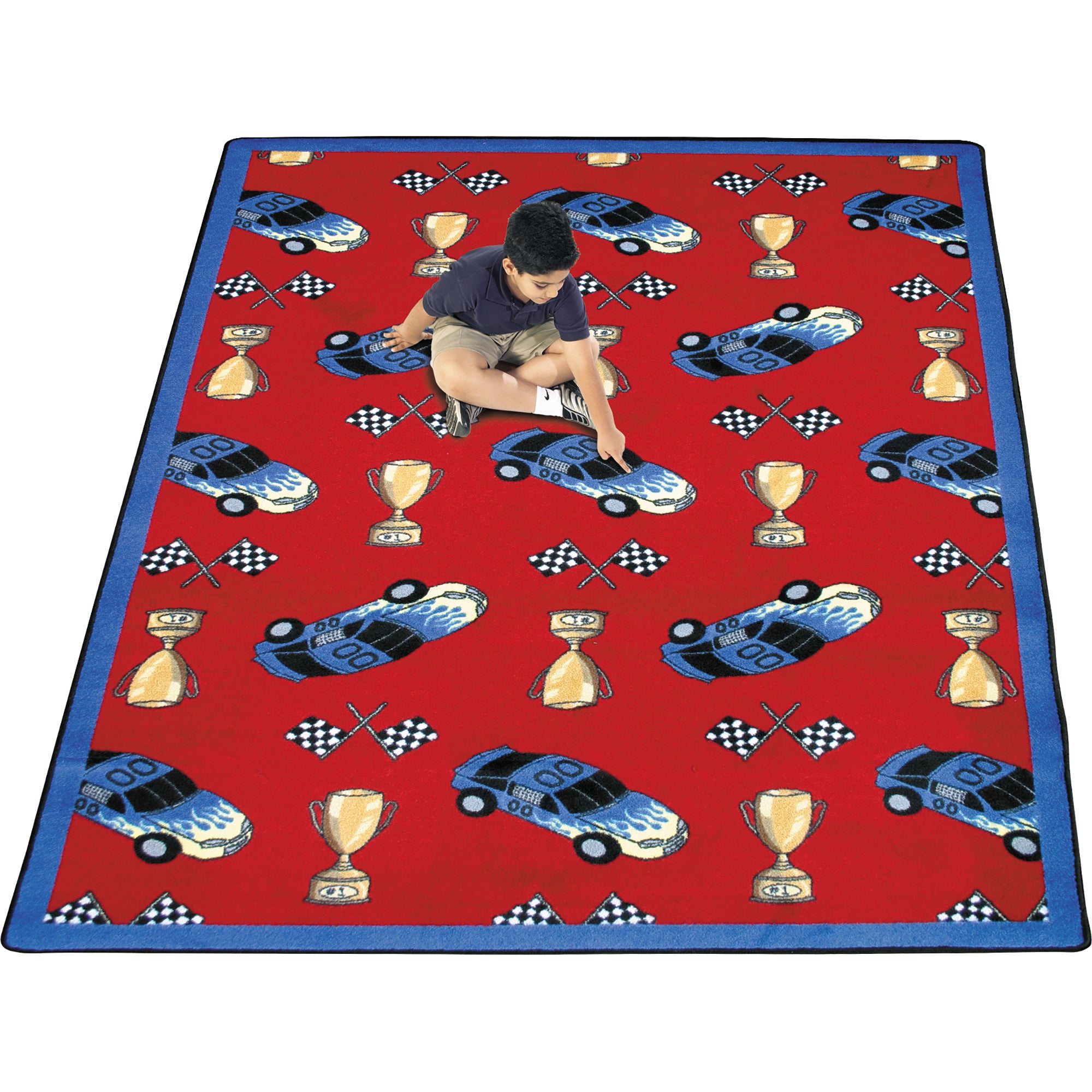 Start Your Engines 5'4" x 7'8" area rug in color Red