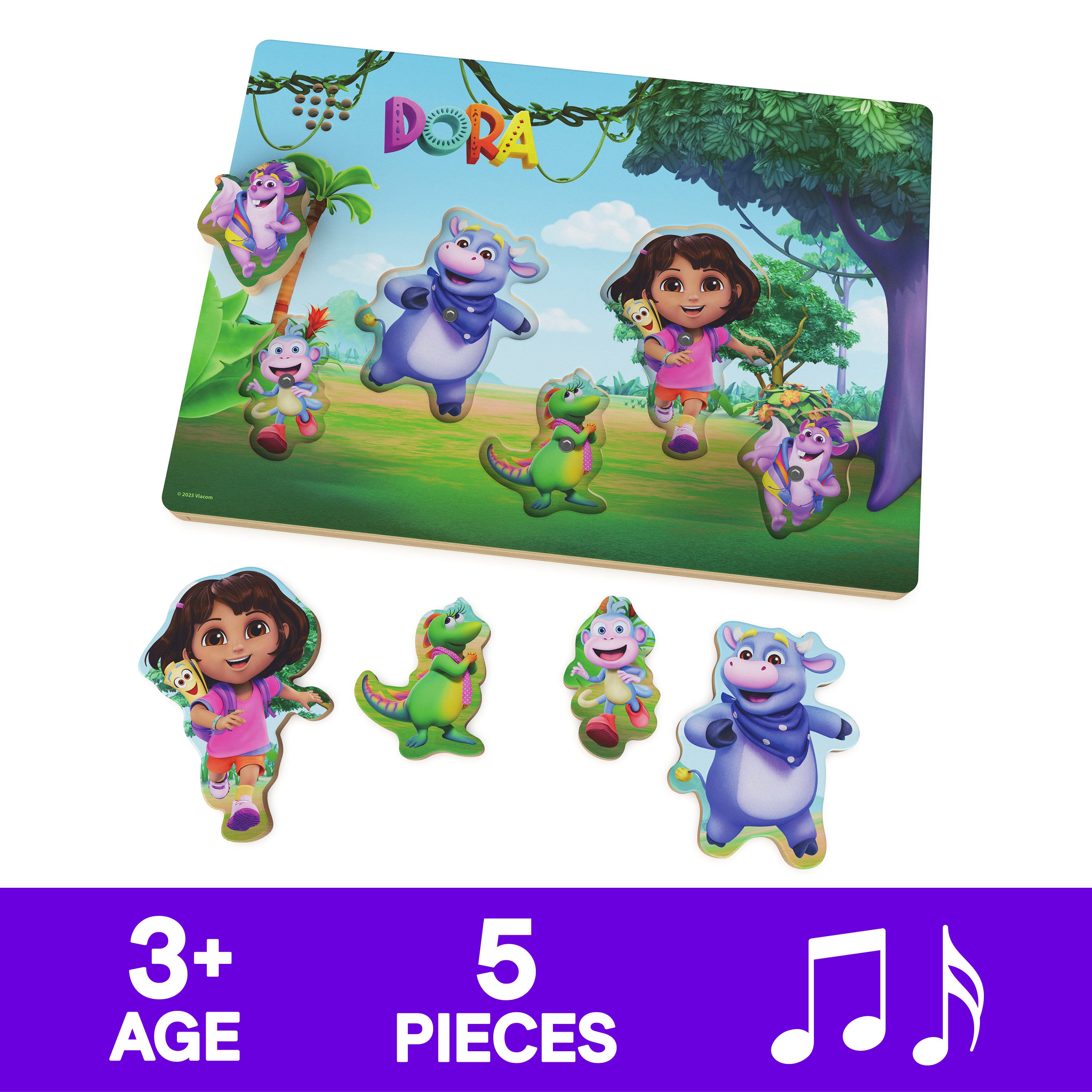 Spin Master Games, Dora the Explorer Sound Puzzle, 5-Piece Wood Puzzle for Toddlers & Kids, Featuring Bluey & Family with Sounds from the Show, Wooden Toddler Learning Toy, for Ages 3 & Up
