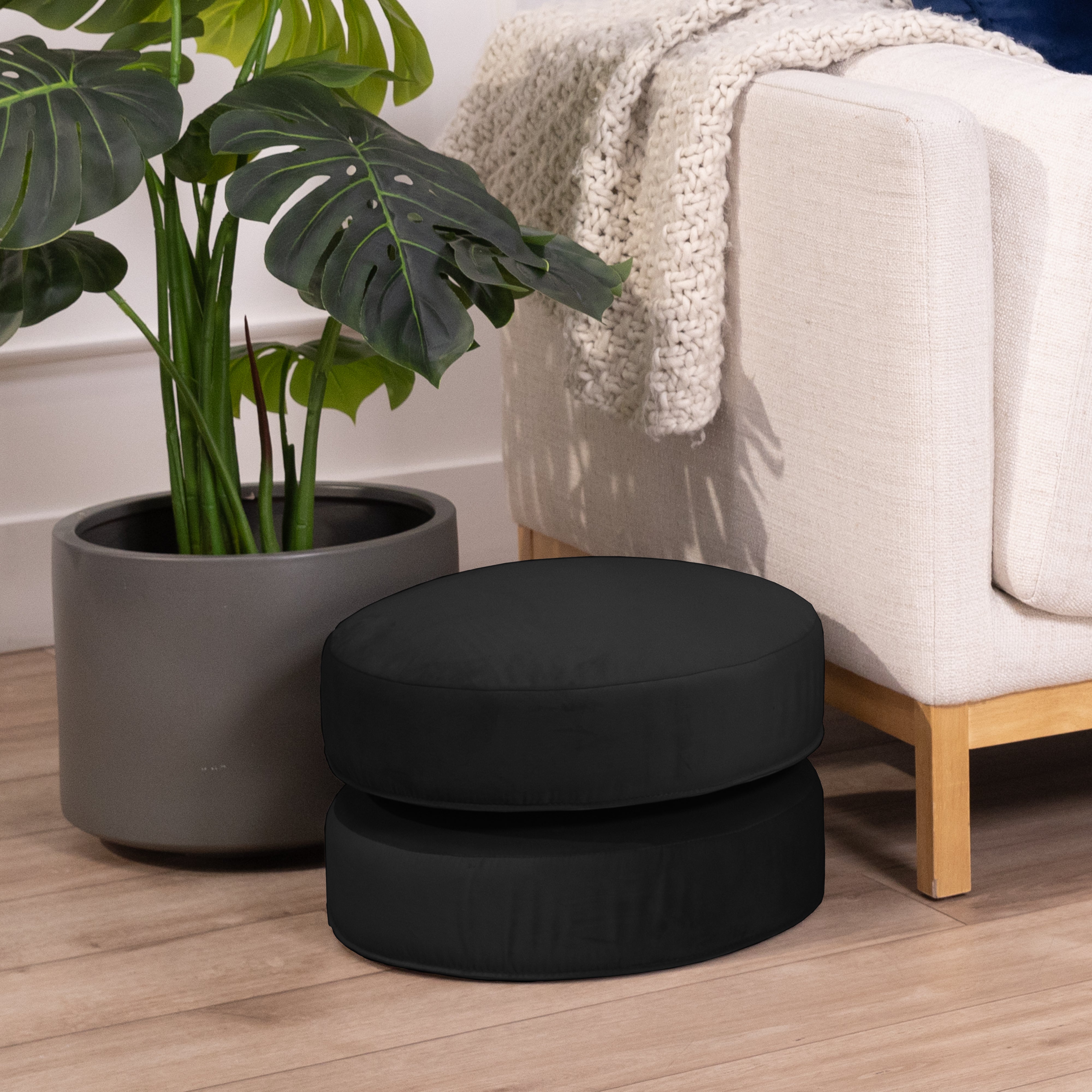 Overstuffed Microfiber Floor Cushions, 2-Piece - Onyx