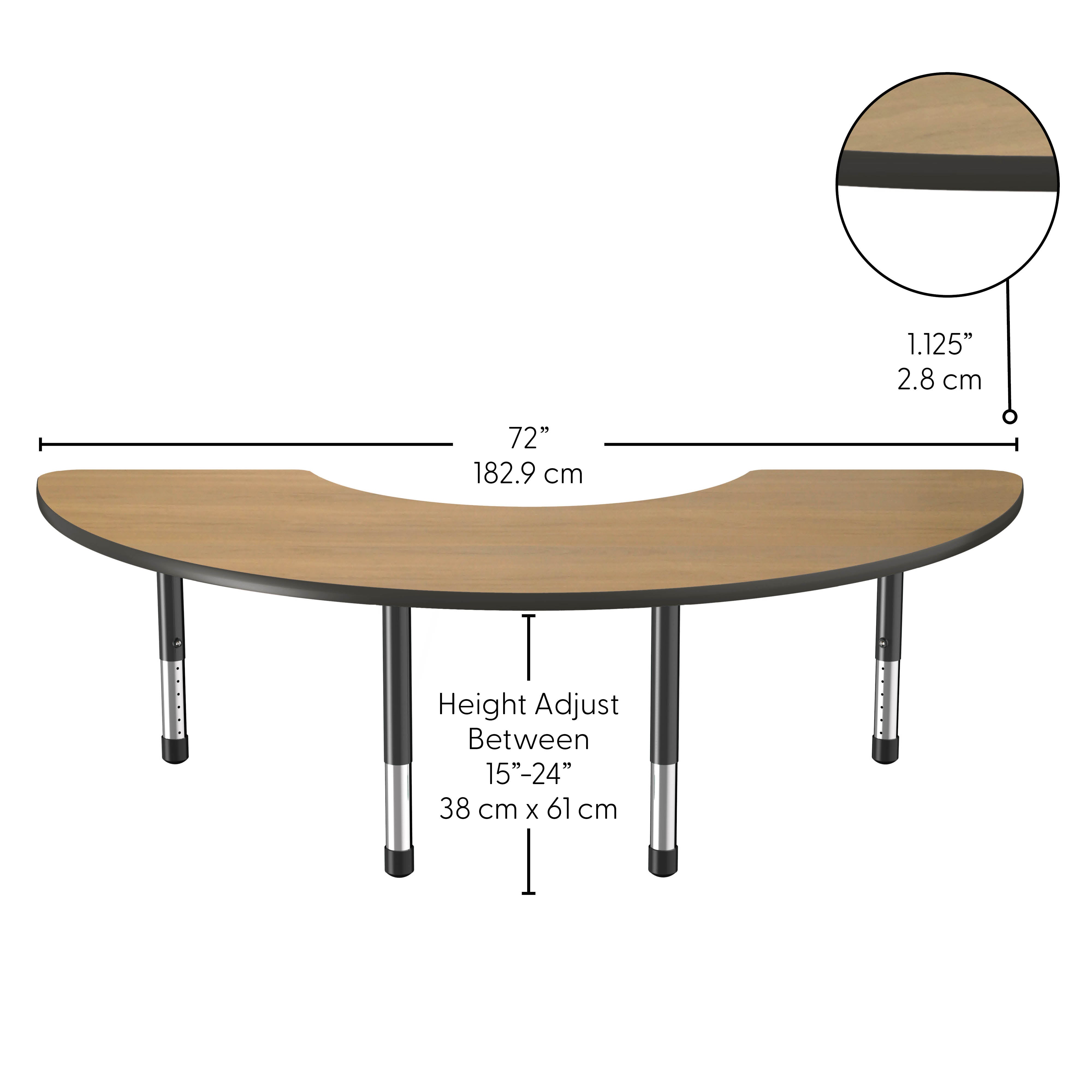 36" x 72" Half Moon Thermofused Activity Table with Adjustable Chunky Legs - Pasadena Oak/Black
