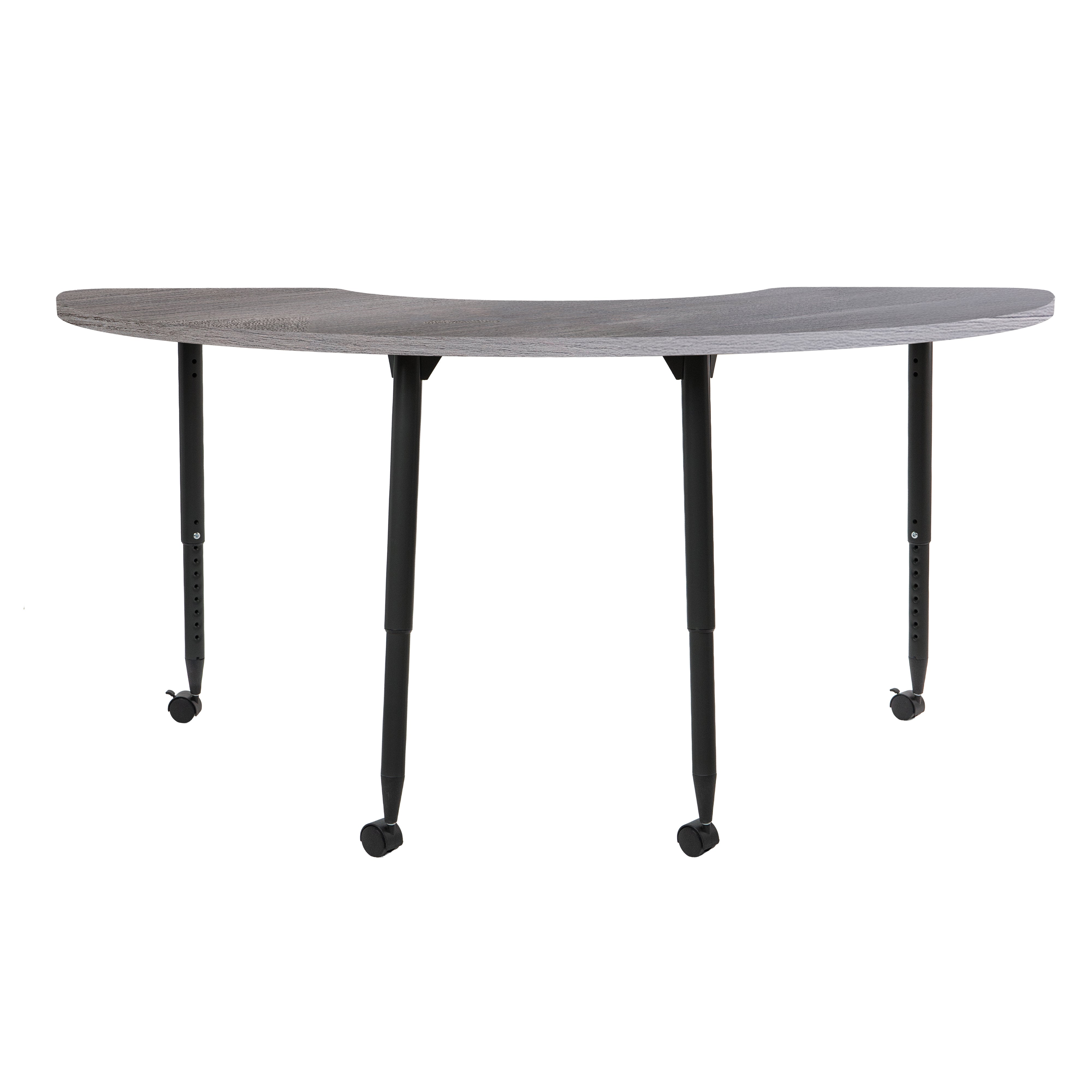 Adapte 36" x 72" Half Moon Woodgrain Activity Table with Adjustable Tapered Legs - Gray Wood/Black