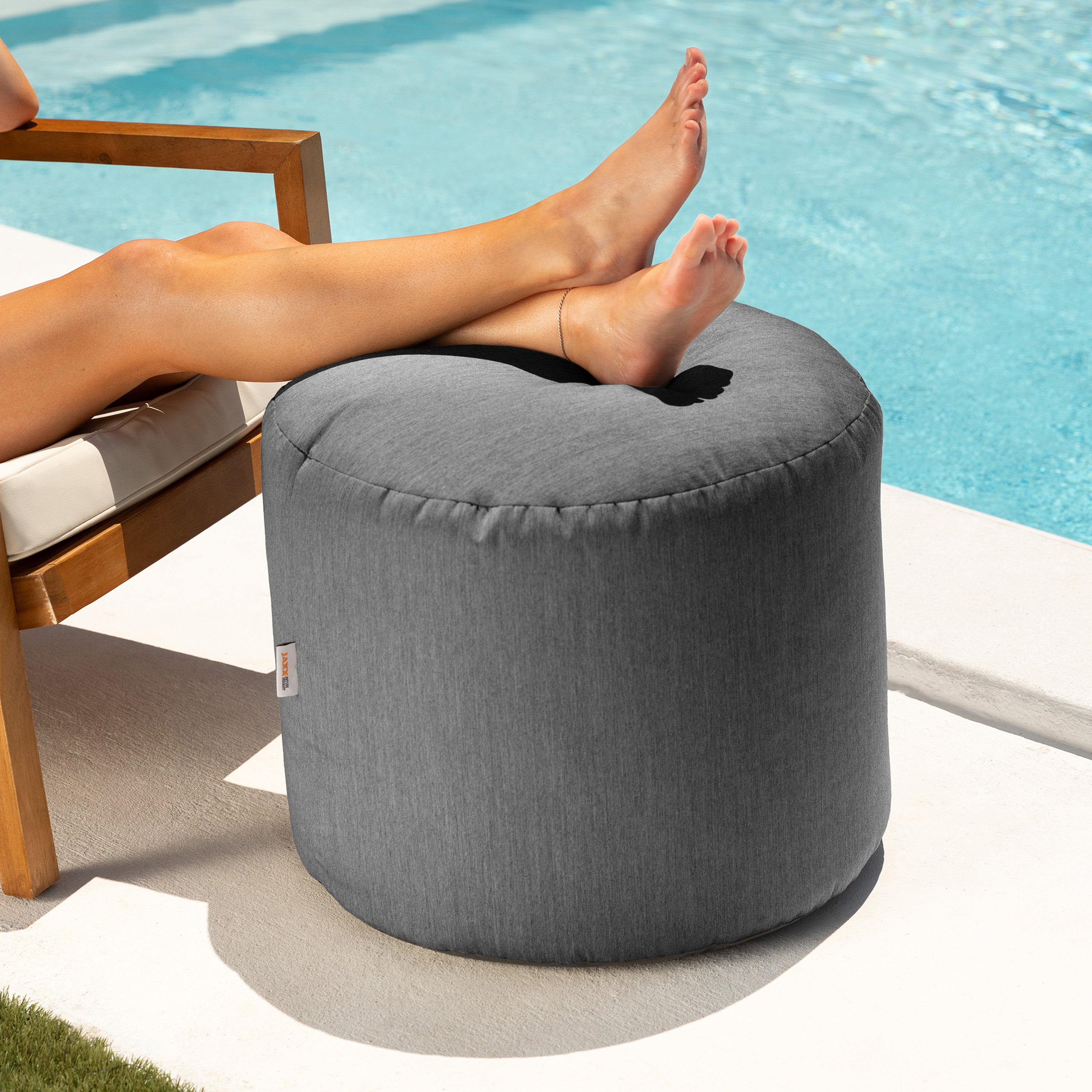 Jaxx Spring Indoor / Outdoor Bean Bag Pouf Ottoman, Charcoal Sunbrella