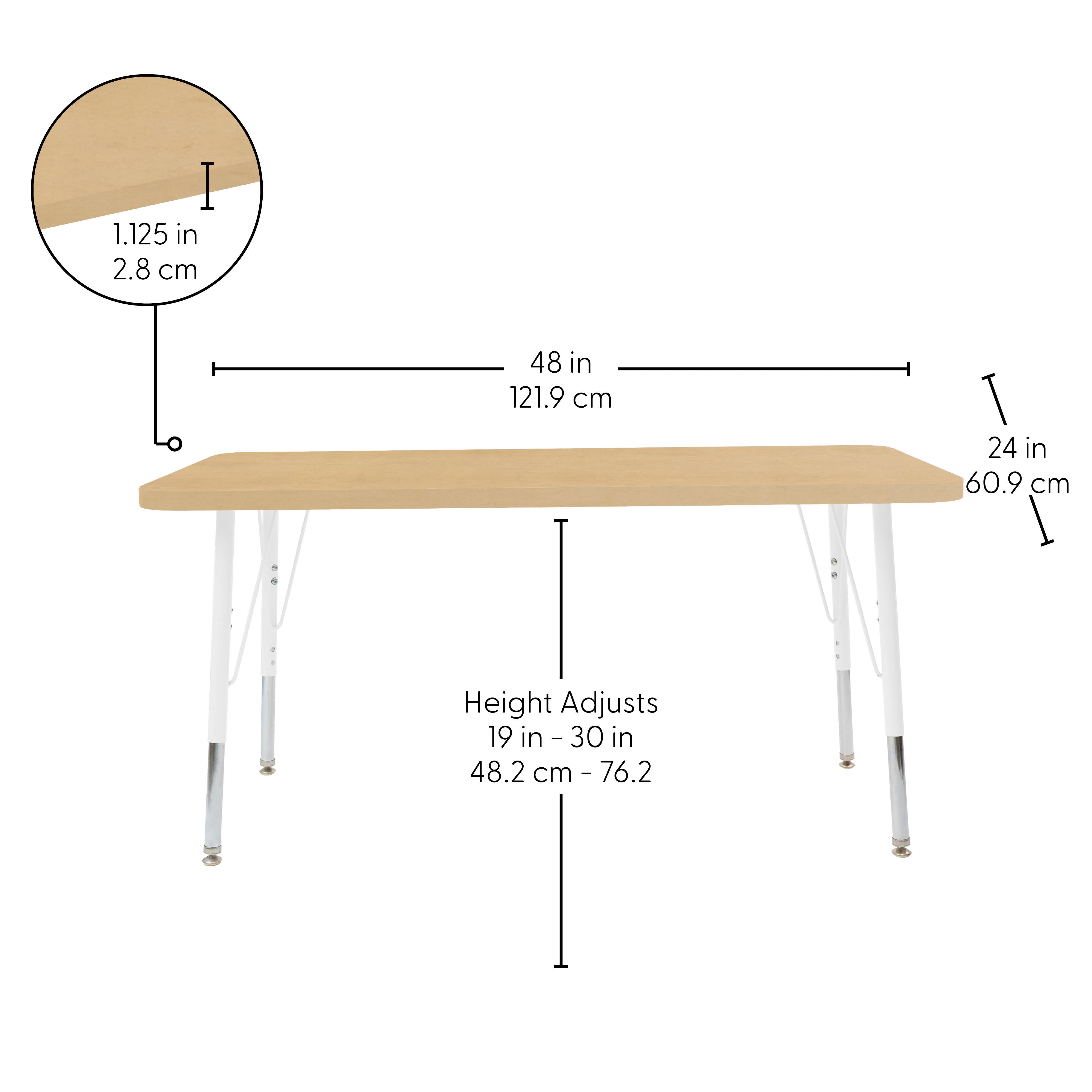 24" x 48" Rectangle Thermofused Woodgrain Activity Table with Standard Legs - Maple Grain/White