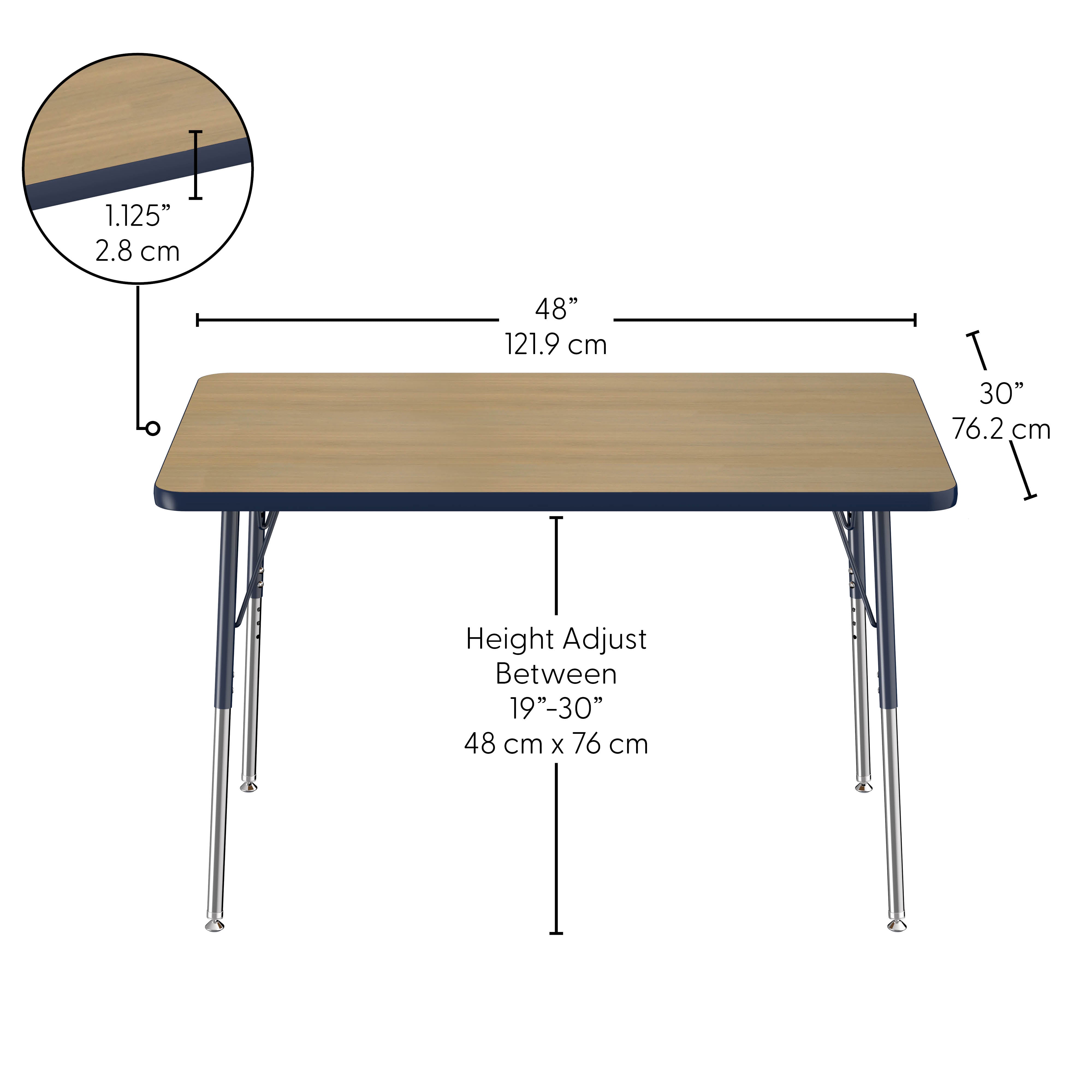30" x 48" Rectangle T-Molding Activity Table with Adjustable Standard Swivel Glide Legs - Pasadena Oak/Navy