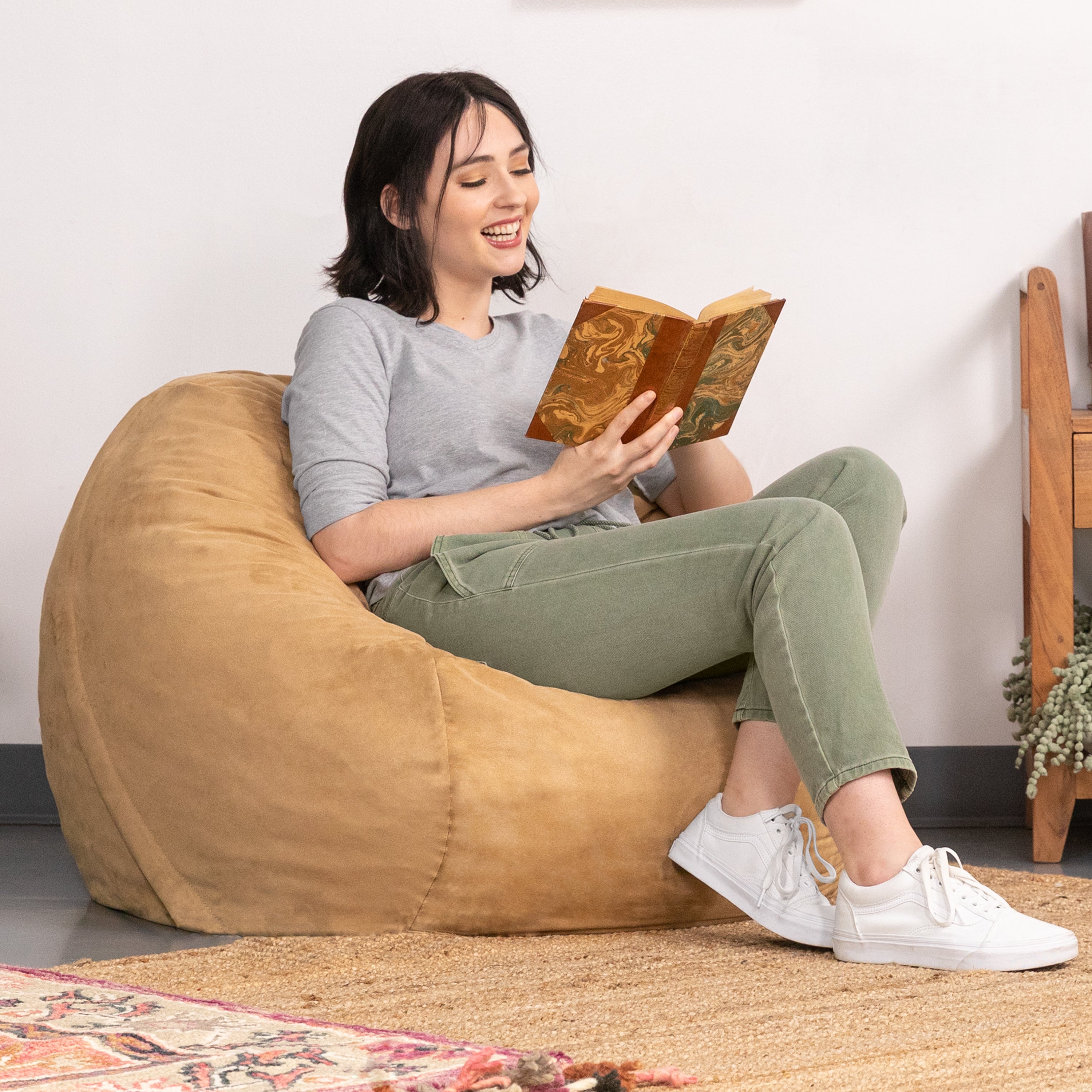 Jaxx Saxx 3 Foot Bean Bag Chair with Removable Cover, Camel
