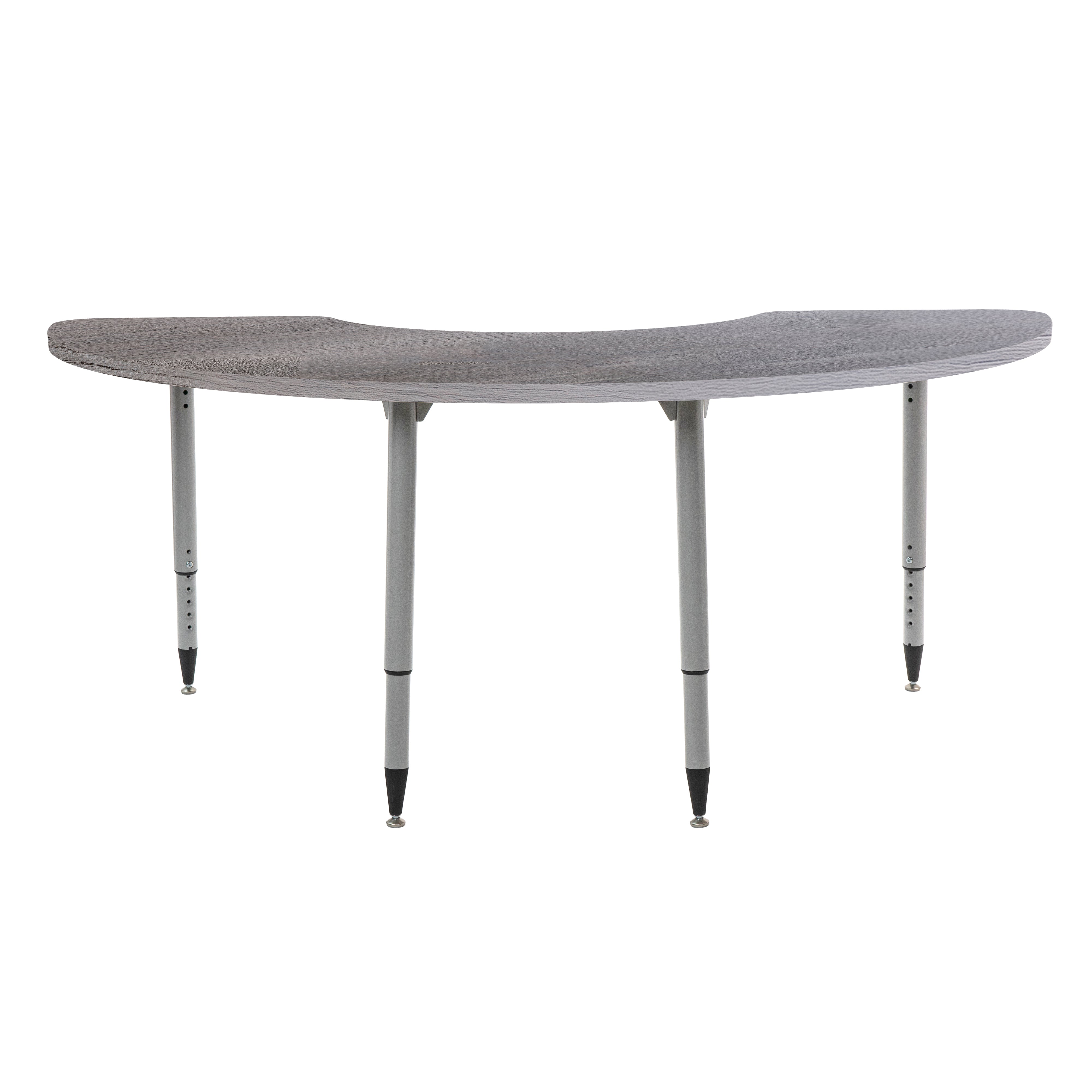 Adapte 36" x 72" Half Moon Woodgrain Activity Table with Adjustable Tapered Legs - Gray Wood/Silver