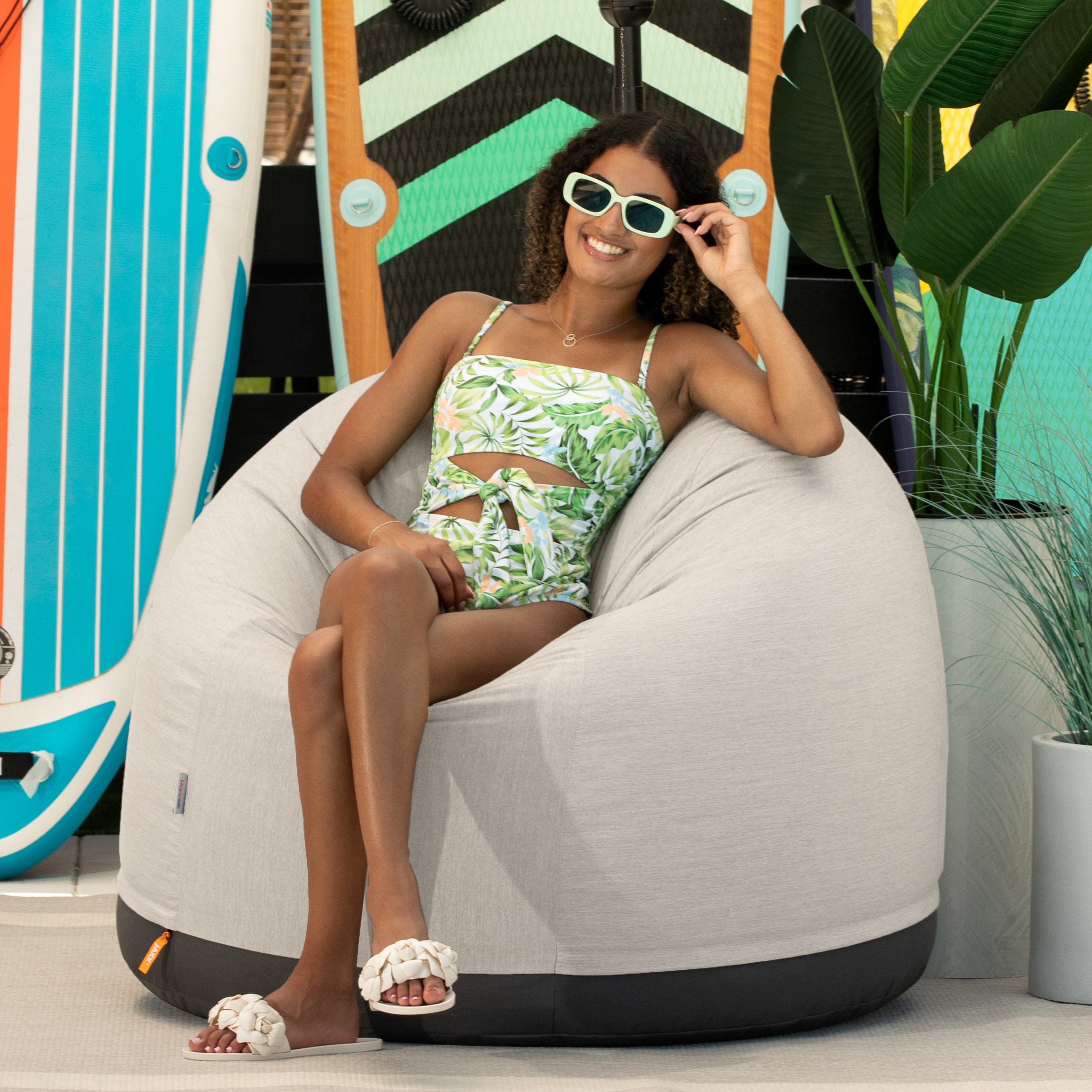 Jaxx Palmetto Large Round Outdoor Bean Bag Club Chair - Flax