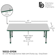 36" x 60" Rectangle T-Molding Activity Table with Adjustable Chunky Legs - Gray/Green