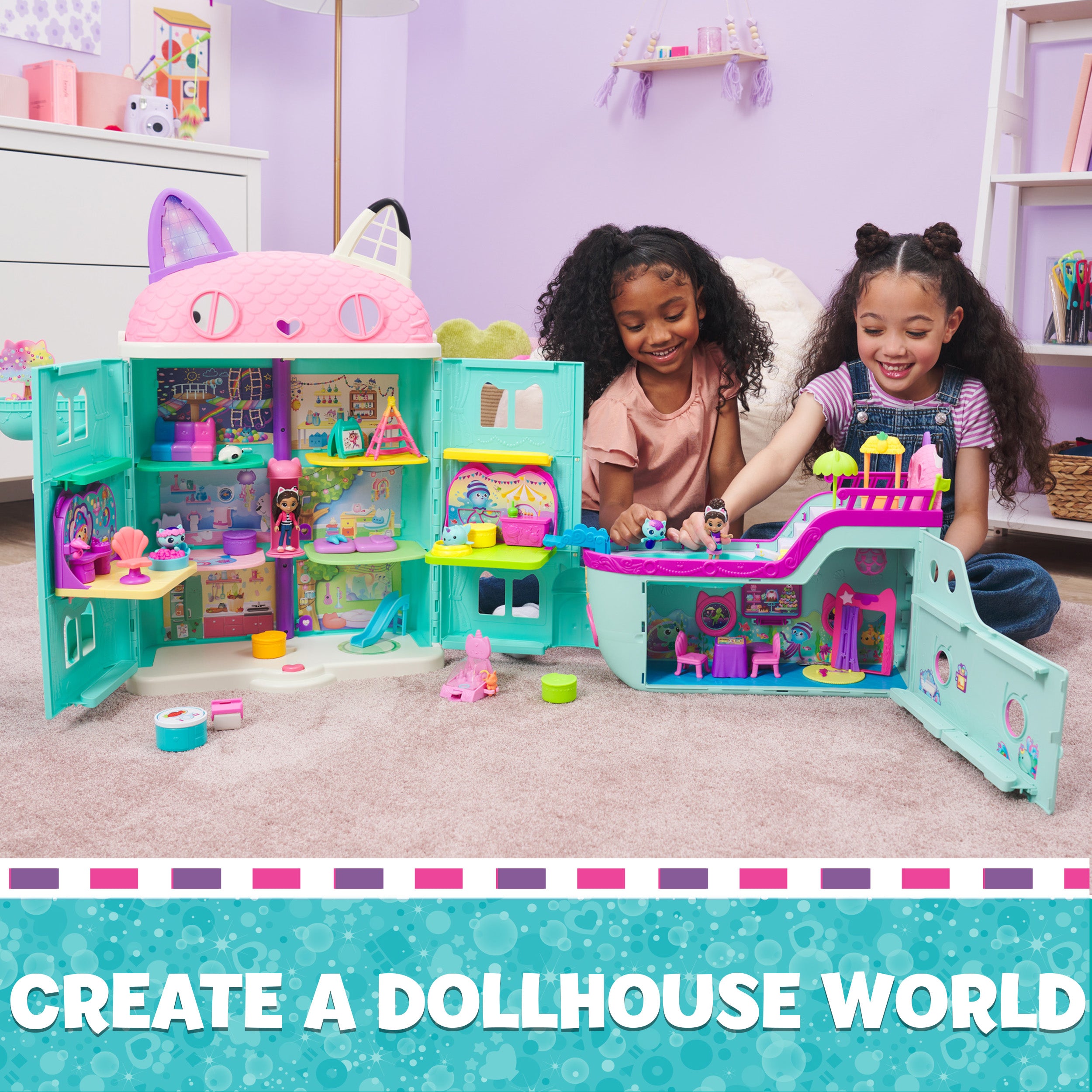 Gabby’s Dollhouse, Gabby Cat Friend Ship, Cruise Ship Toy with 2 Toy Figures, Surprise Toys & Dollhouse Accessories, Kids Toys for Girls & Boys 3+