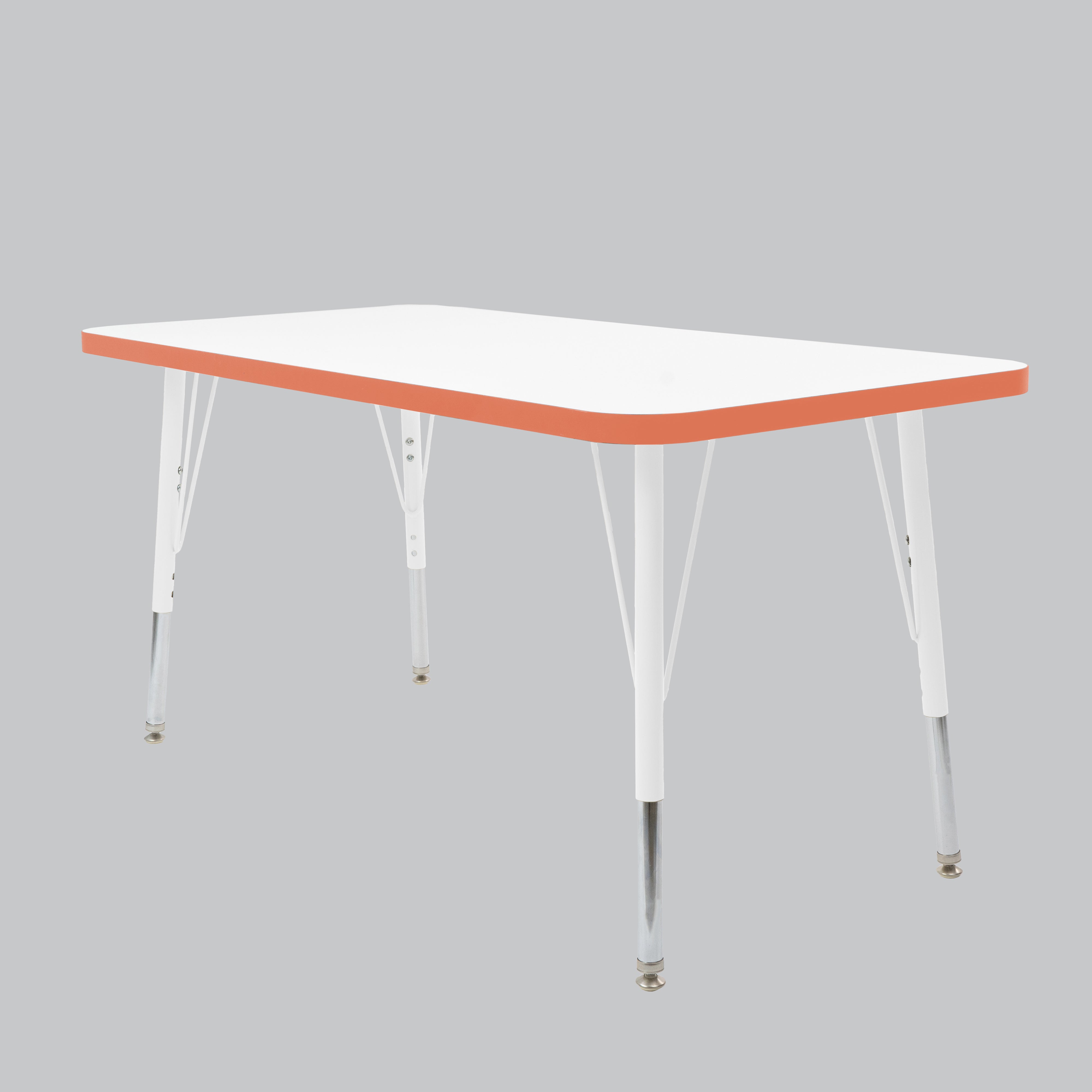 24" x 48" Rectangle Thermofused Activity Table with Adjustable Standard Swivel Glide Legs - White/Tangerine/White