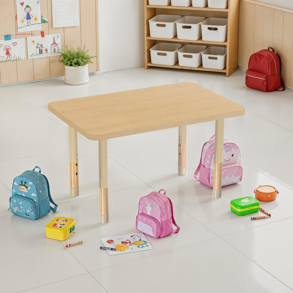 24" x 36" Rectangle Thermofused Activity Table with Adjustable Chunky Wood Legs - Maple Grain/Sand/Natural