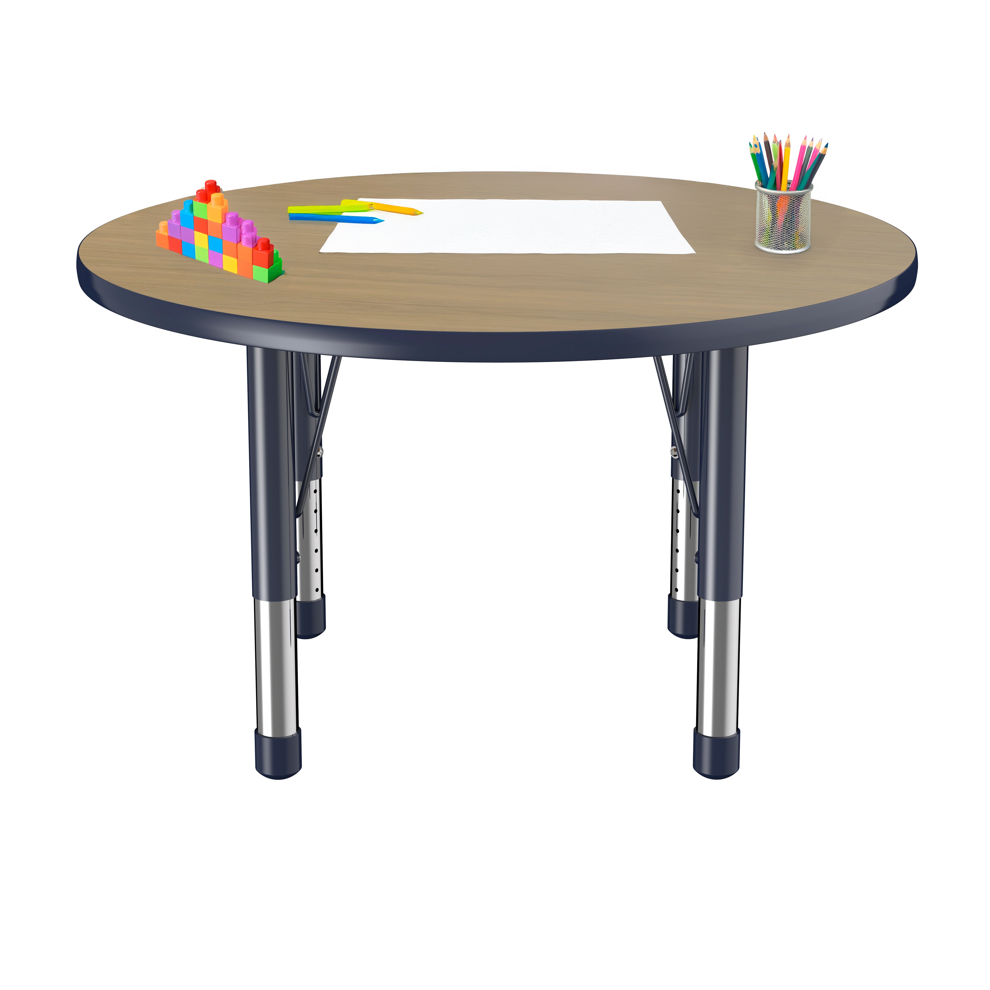 36" Round T-Molding Activity Table with Adjustable Chunky Legs - Pasadena Oak/Navy
