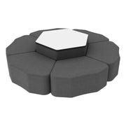 Pro Series Dry-Erase Hexagon Ottoman Table with Petal 12" H Seating, 7-Piece Set - Slate Gray Crosshatch/Whiteboard