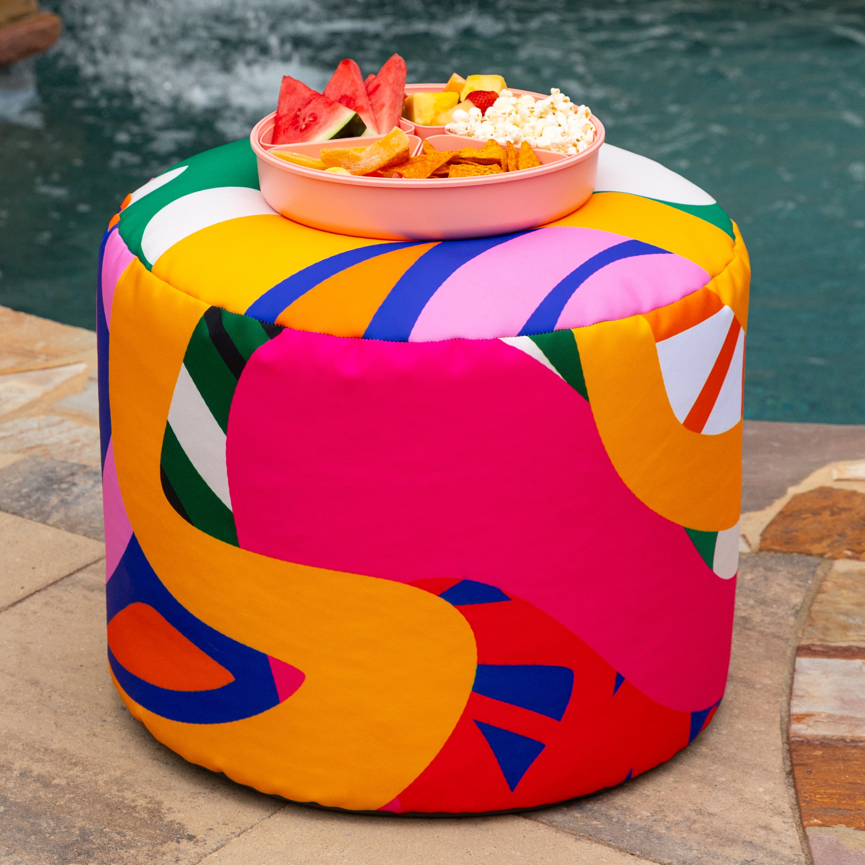 Jaxx Spring Indoor / Outdoor Bean Bag Pouf Ottoman, Zuri Multicolor Pattern