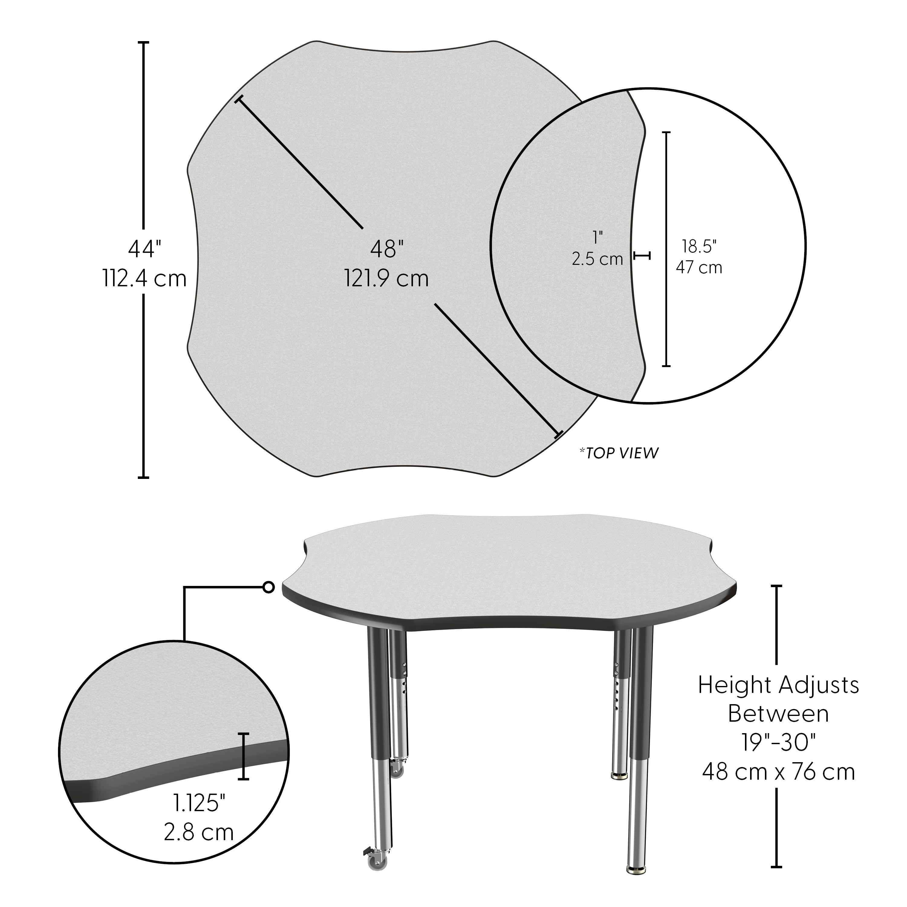 48" x 48" Clover T-Molding Activity Table with Adjustable Super Legs - Gray/Black