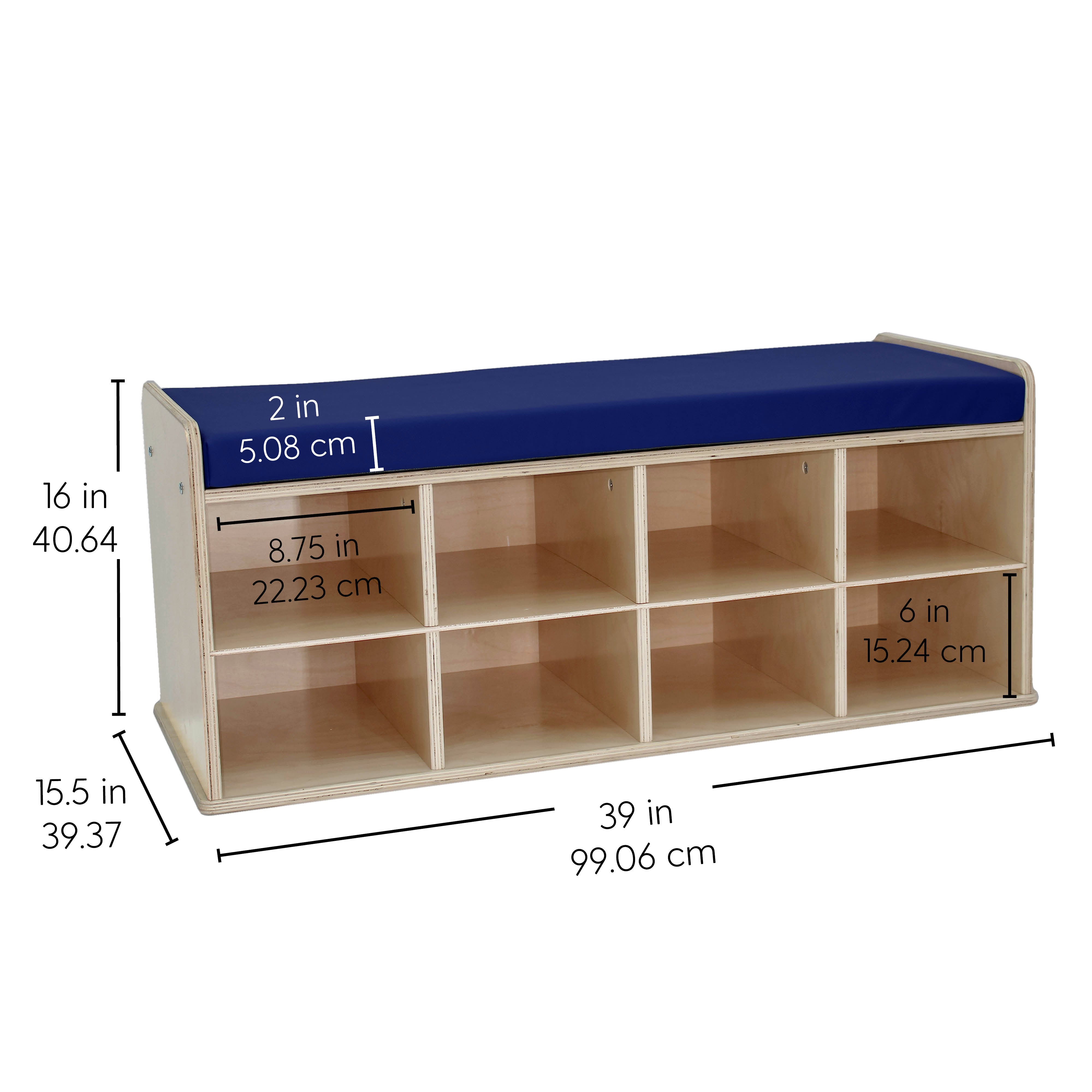 Birch 8-Compartment Storage Bench - Natural/Blue
