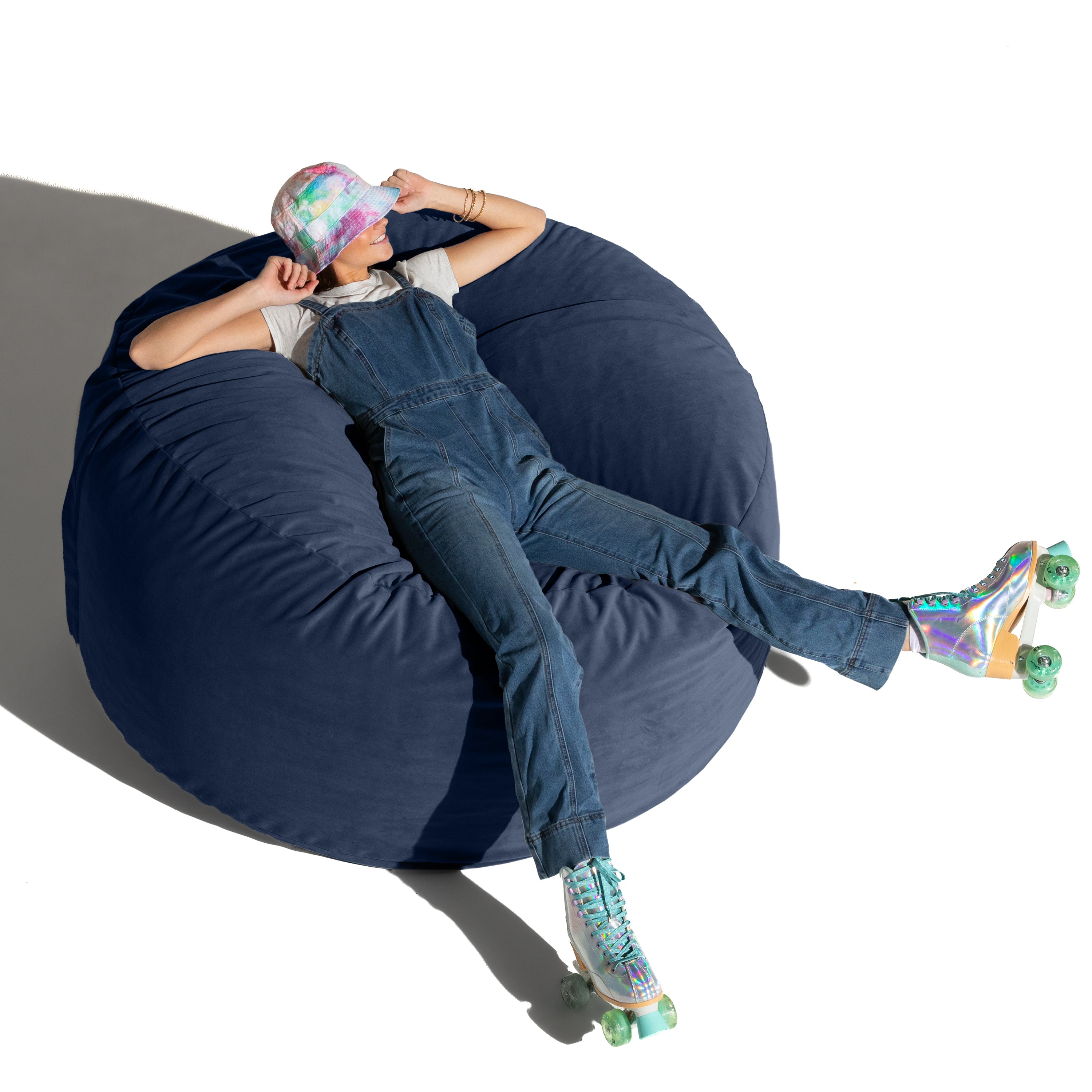 Jaxx 5 Foot Saxx - Large Round Bean Bag Chair for Adults - Lush Velvet Navy Blue