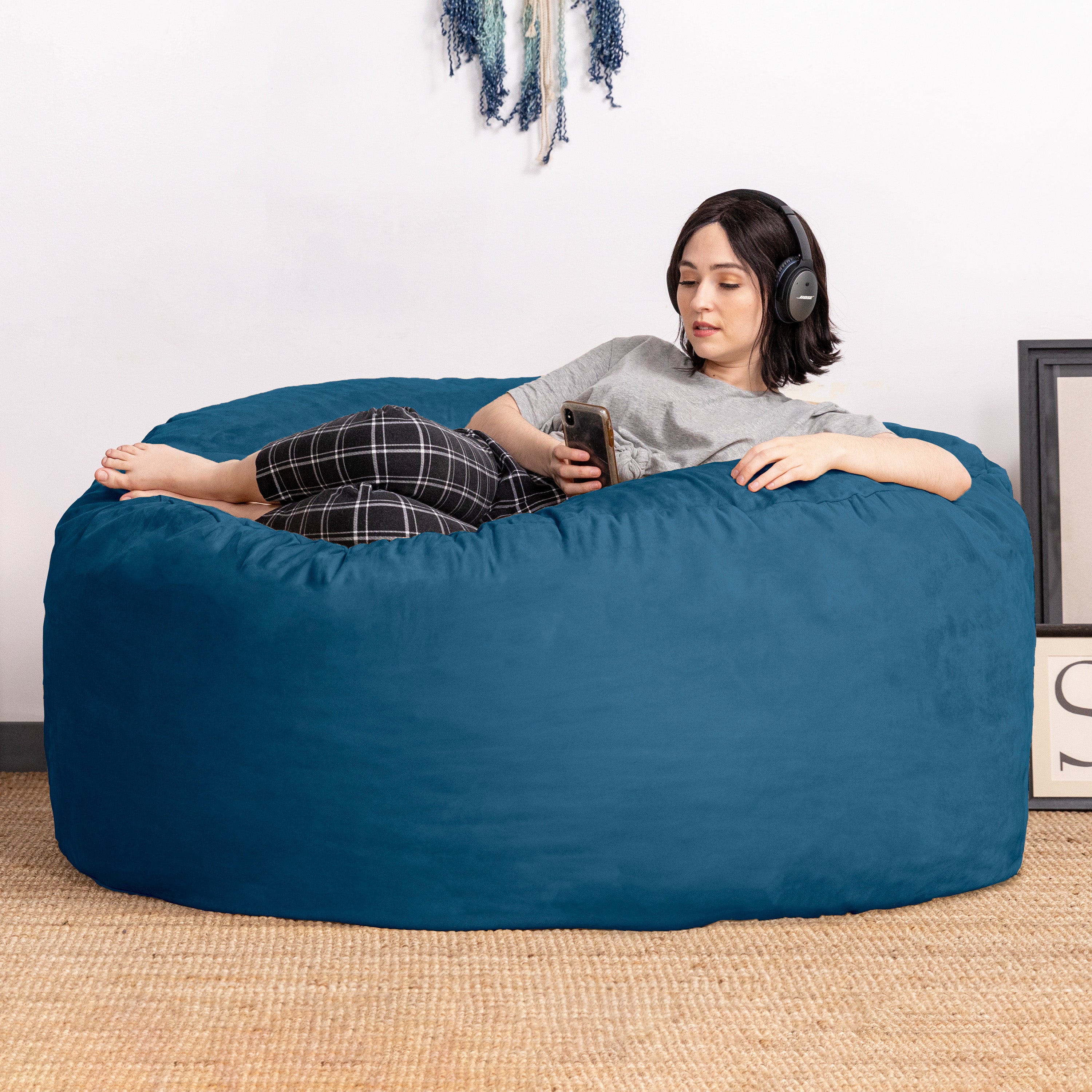 Jaxx Saxx 5 Foot Large Bean Bag w/ Removable Cover, Navy