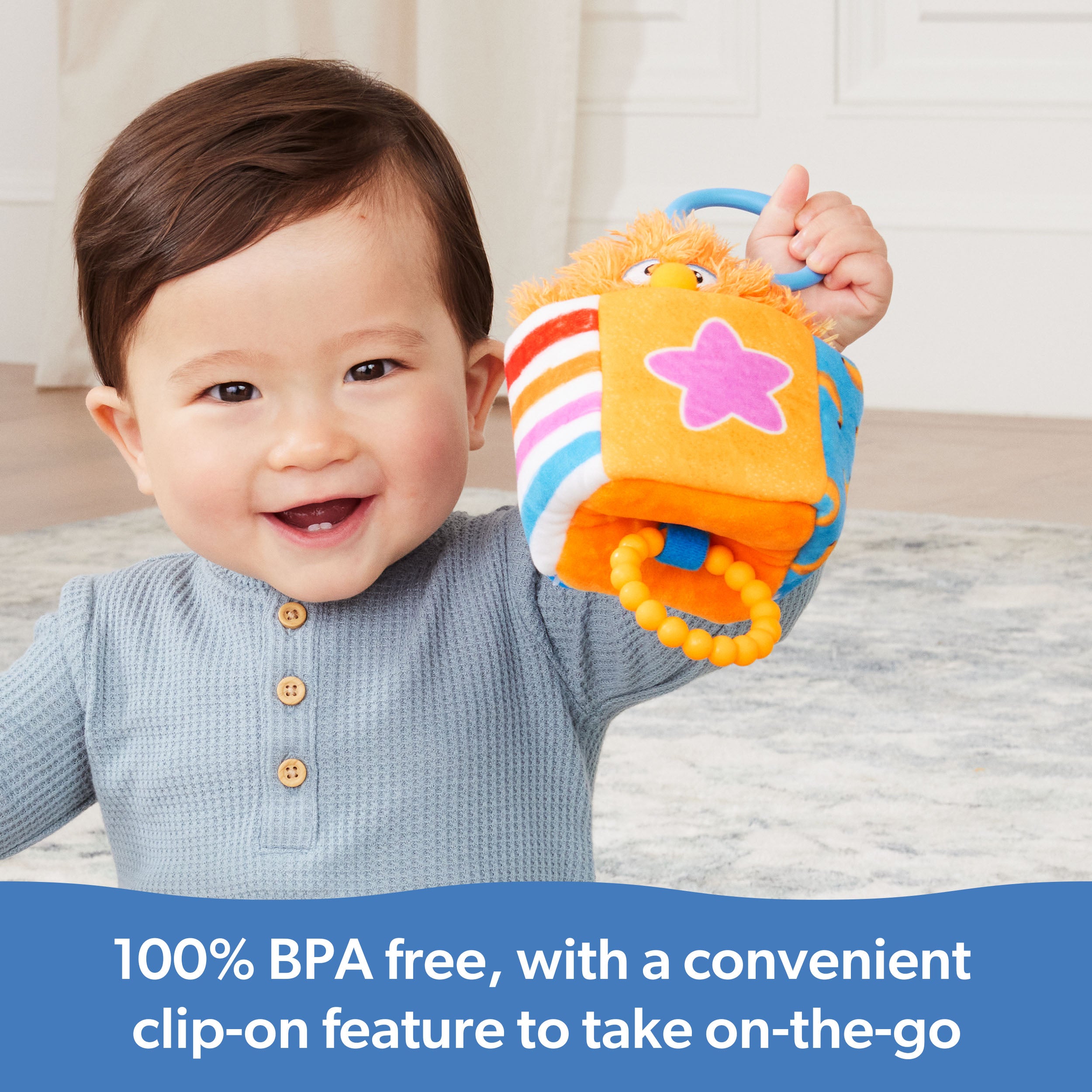 Ms. Rachel Official Herbie Sensory Take-Along Toy, Baby Swing & Baby Stroller Teething Toys w/ Rattle & Clip, Toddler Toys for Girls & Boys Ages 3 Months to 1+