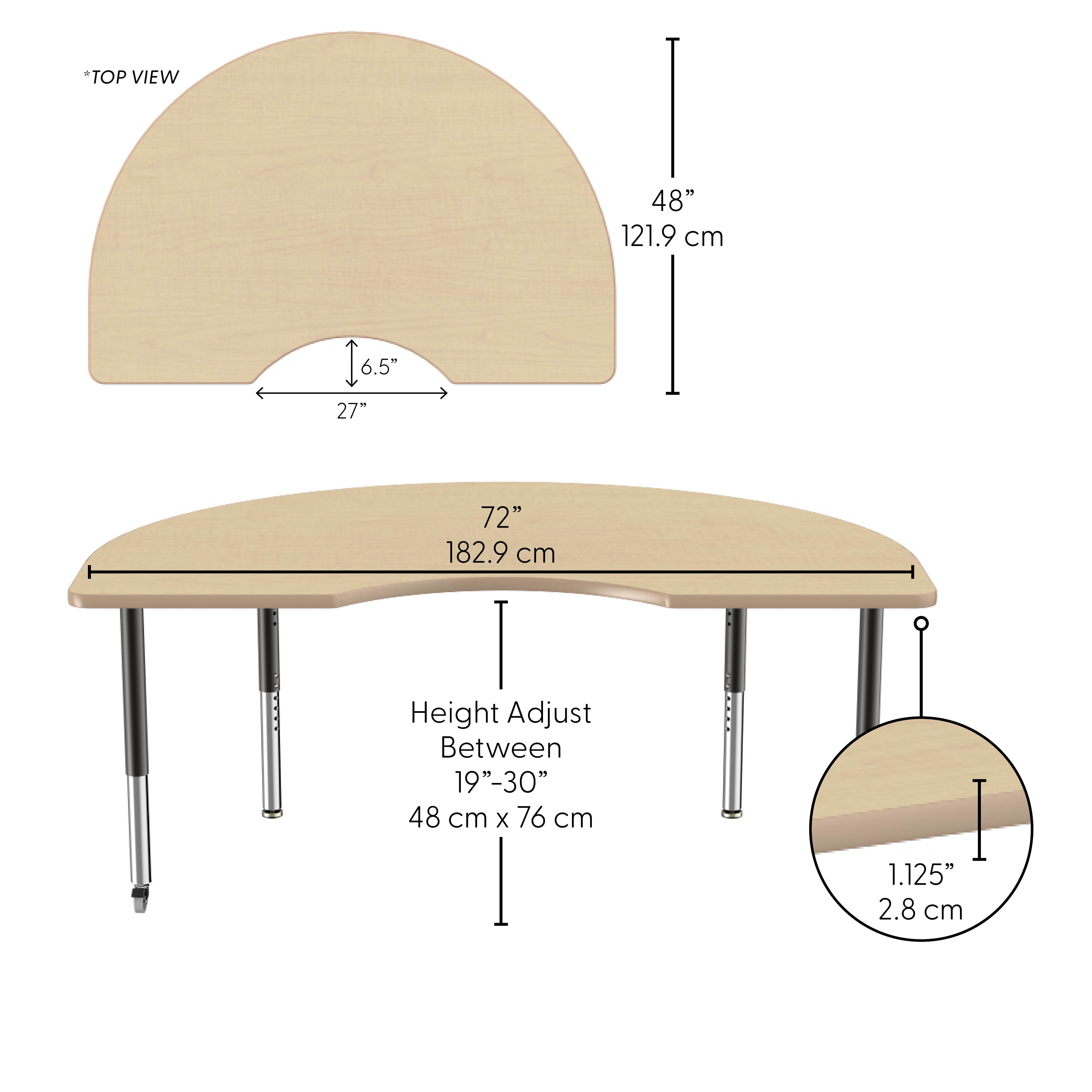 48" x 72" Kidney Thermofused Activity Table with Adjustable Super Legs - Maple/Maple/Black