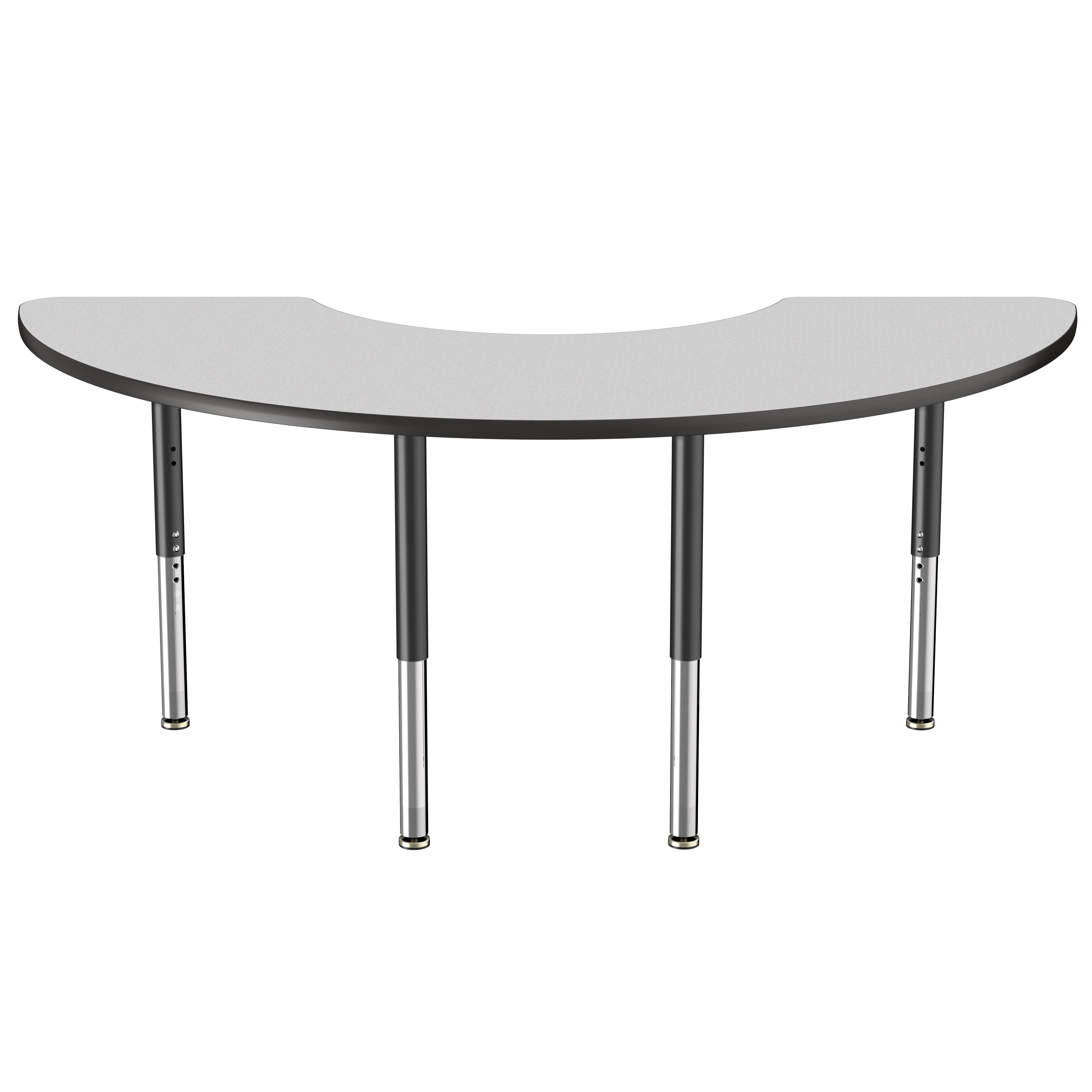 36" x 72" Half Moon Thermofused Activity Table with Adjustable Super Legs - Gray/Black