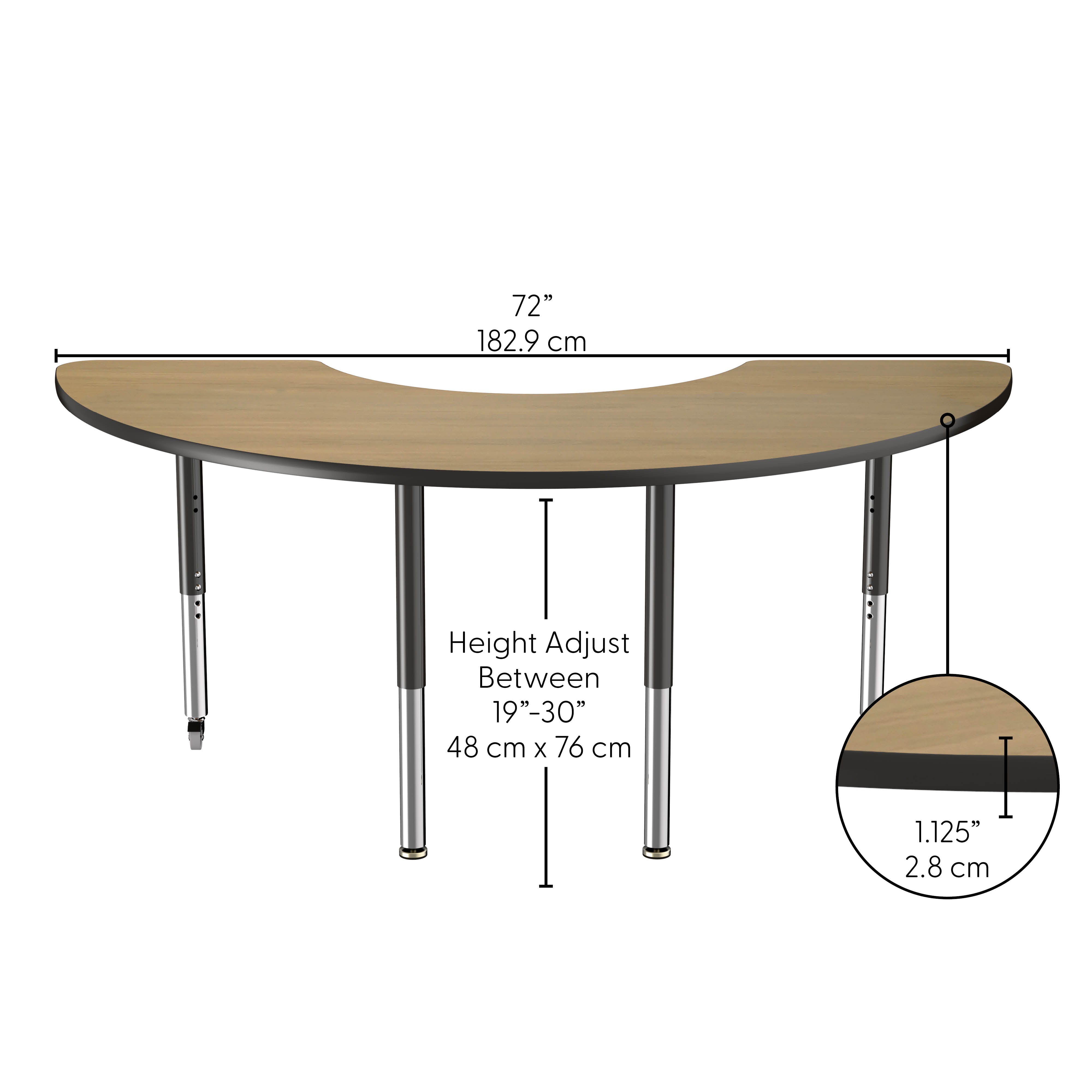 36" x 72" Half Moon Thermofused Activity Table with Adjustable Super Legs - Pasadena Oak/Black
