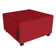 Pro Series Upholstered Square Mobile Ottoman with Tech Panel - Crimson