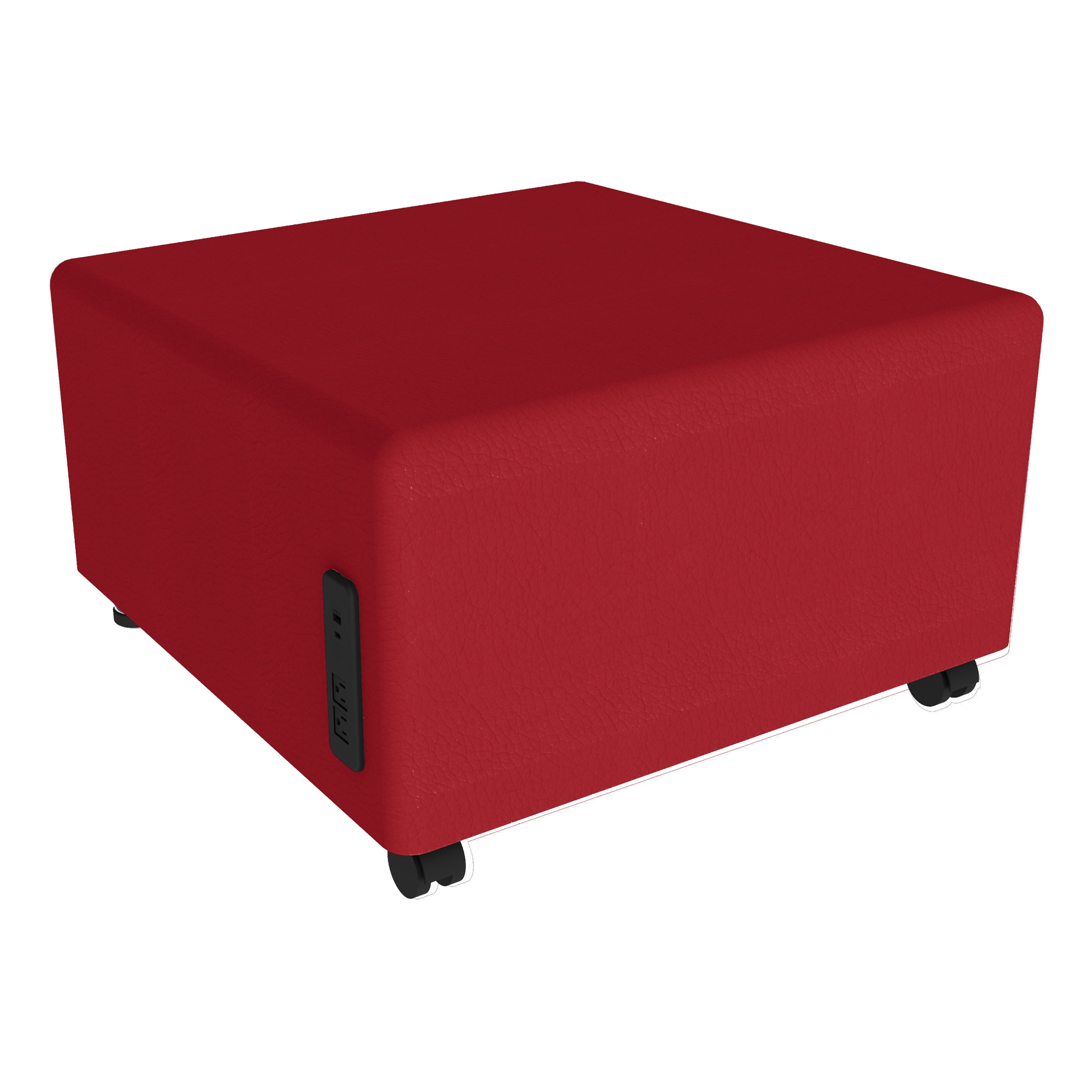Pro Series Upholstered Square Mobile Ottoman with Tech Panel - Crimson
