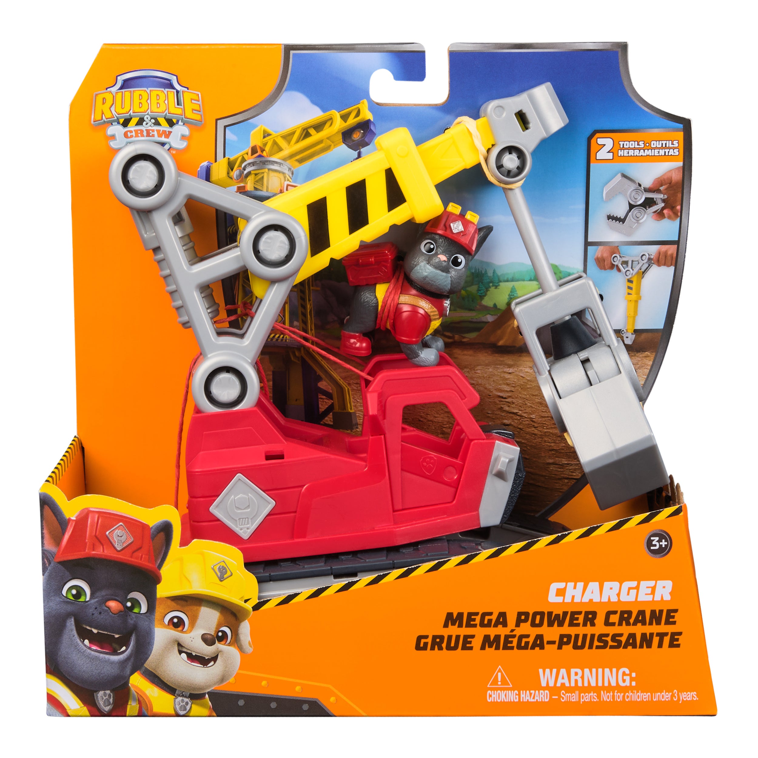 Rubble & Crew Charger's Mega Power Crane, Toy Truck with Charger Figure & 2 Detachable Tools, PAW Patrol Kids Toys for Boys & Girls Ages 3 and Up