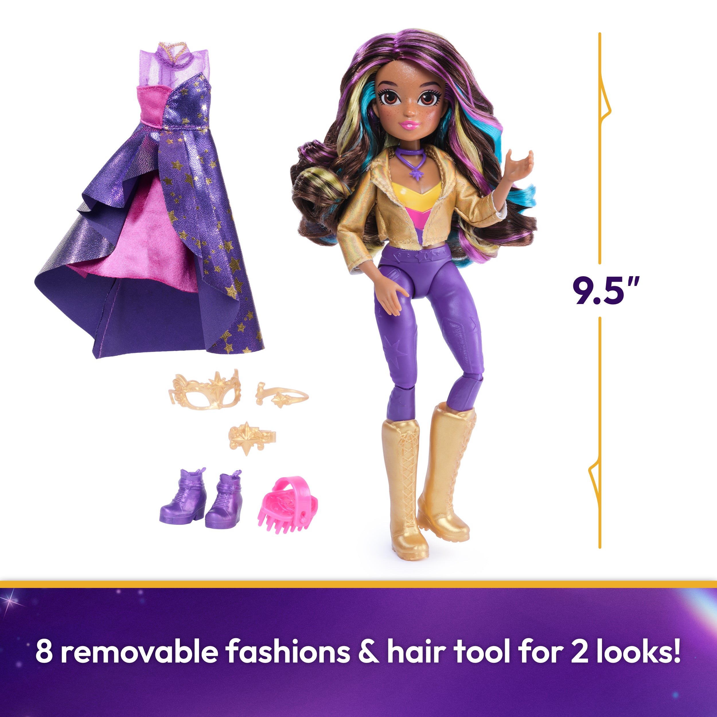 Unicorn Academy, Sophia Masquerade Ball Doll with 9 Accessories, 9.5”, Dolls & Unicorn Toys for Girls