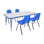 30" x 60" Rectangle Dry-Erase Activity Table with Standard Legs and 14" Stack Chairs with Swivel Glides, 5-Piece Set - Whiteboard/Blue