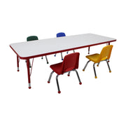 30" x 72" Rectangle Dry-Erase Activity Table with Standard Legs and 10" Stack Chairs with Ball Glides, 5-Piece Set - Whiteboard/Red/Assorted