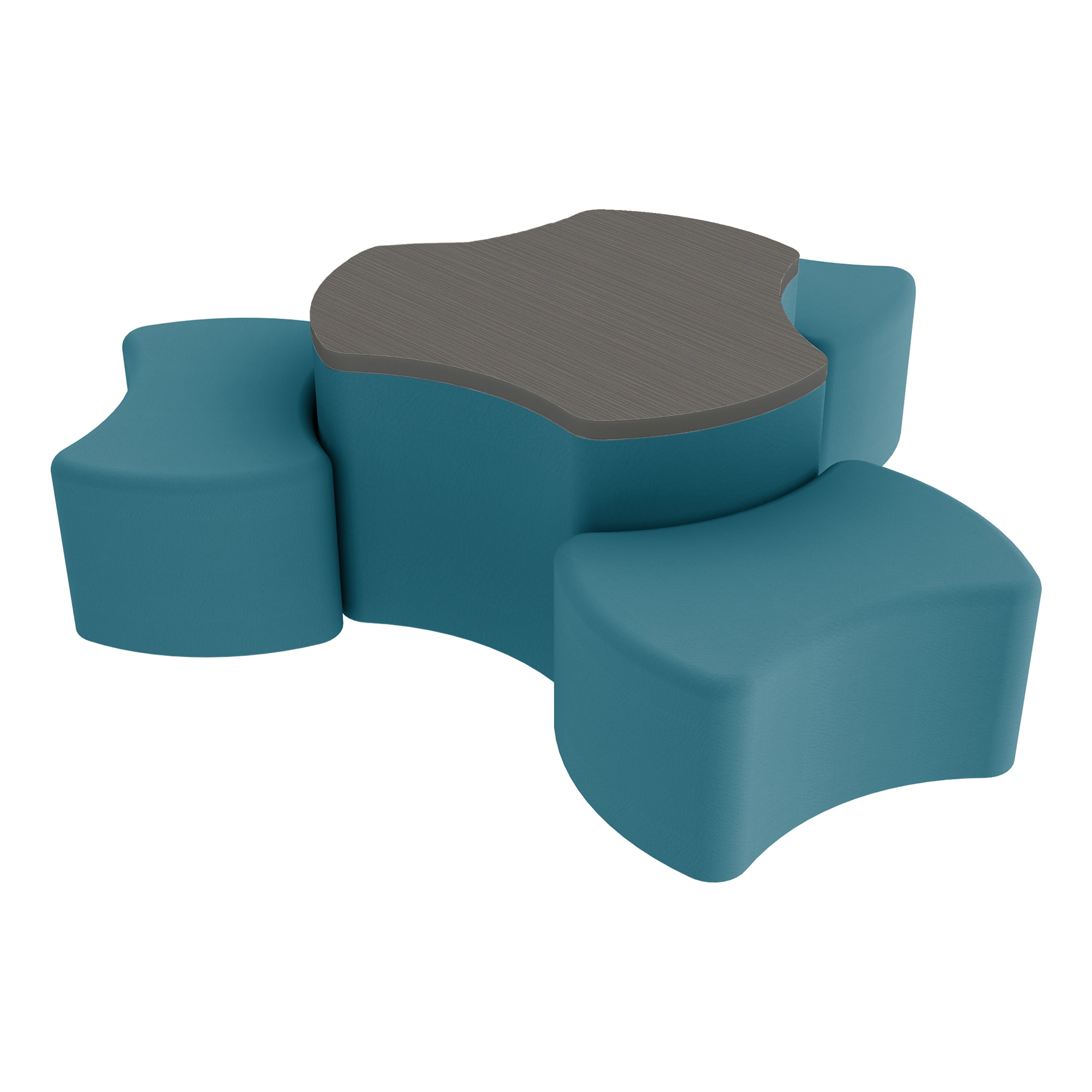 Pro Series Cog Ottoman Table with Bowtie 12" H Seating, 4-Piece Set - Teal/Cosmic Strandz