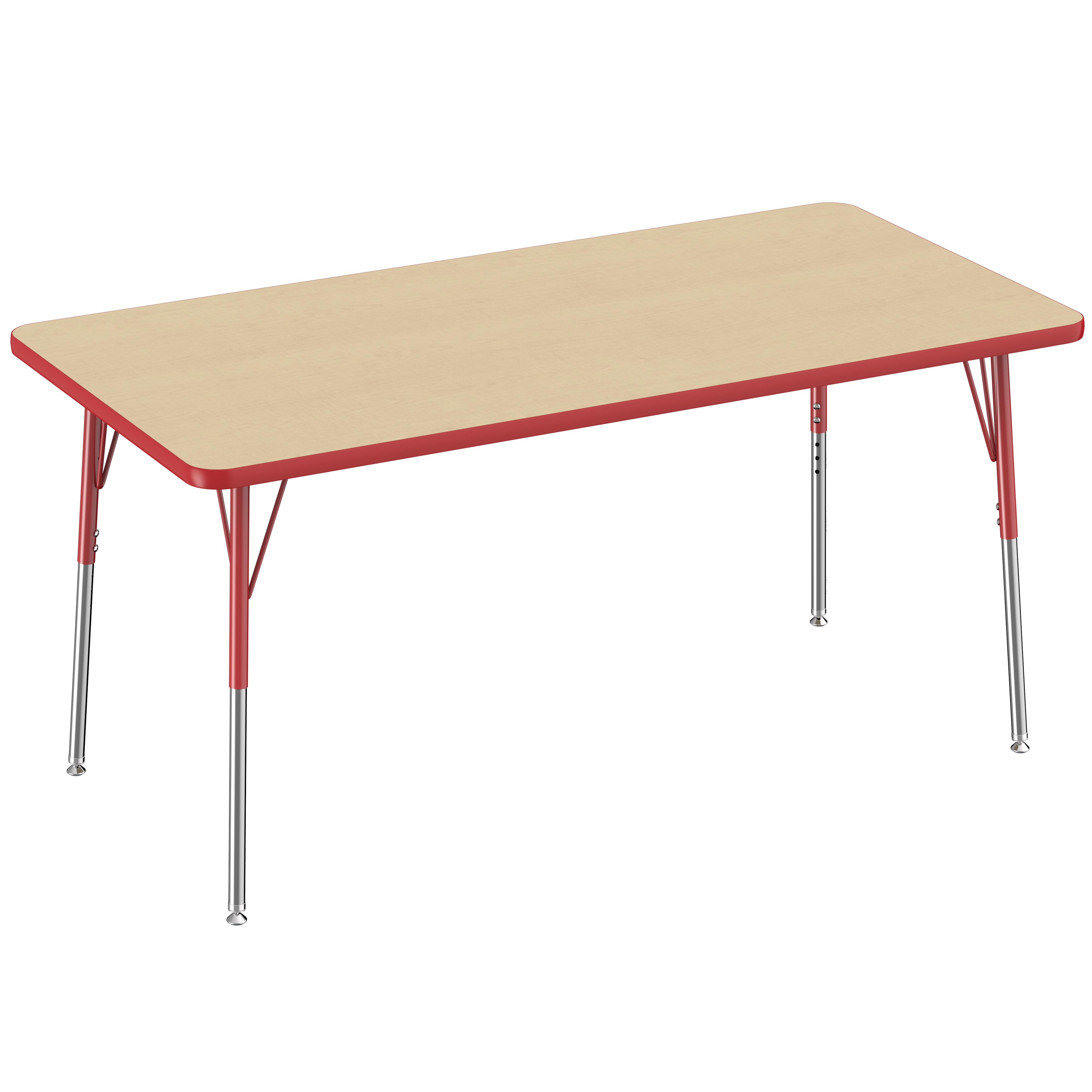30" x 60" Rectangle T-Molding Activity Table with Adjustable Standard Swivel Glide Legs - Maple/Red