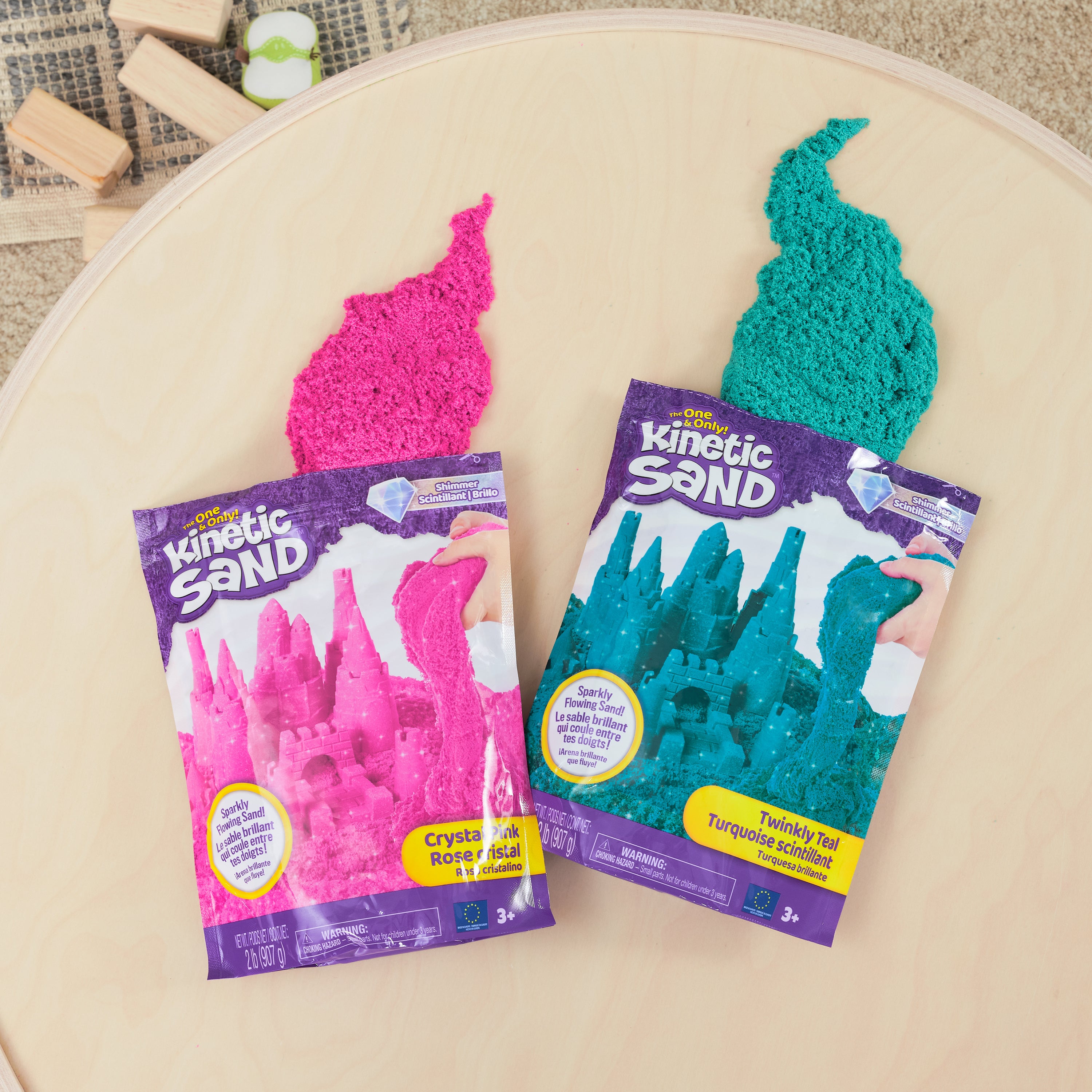 Kinetic Sand, Twinkly Teal 2lb Bag of All-Natural Shimmering Play Sand for Squishing, Mixing and Molding, Sensory Toys for Kids Ages 3 and up