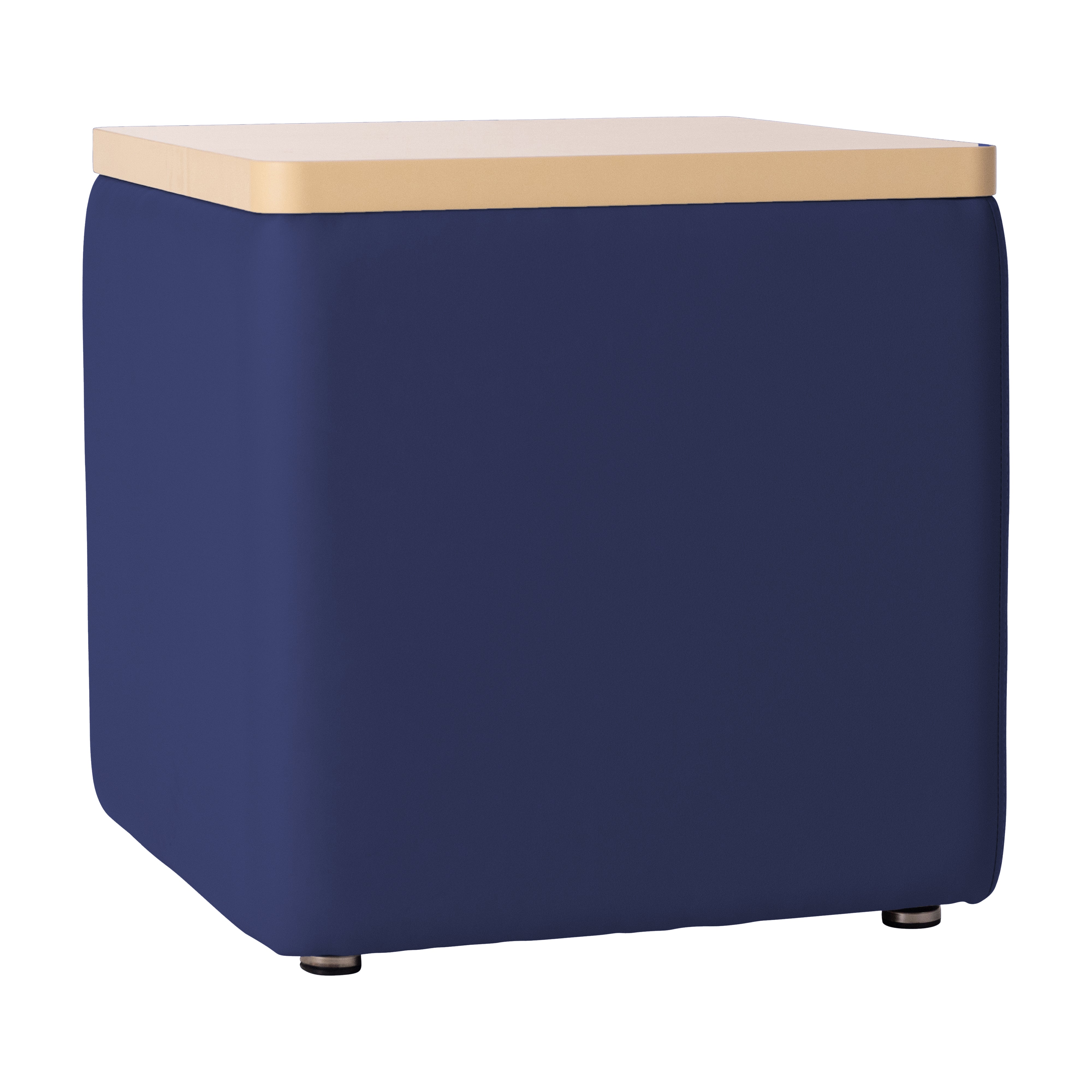 Pro Series Upholstered 18" x 18" Square Ottoman Table 18" Height - Navy/Maple