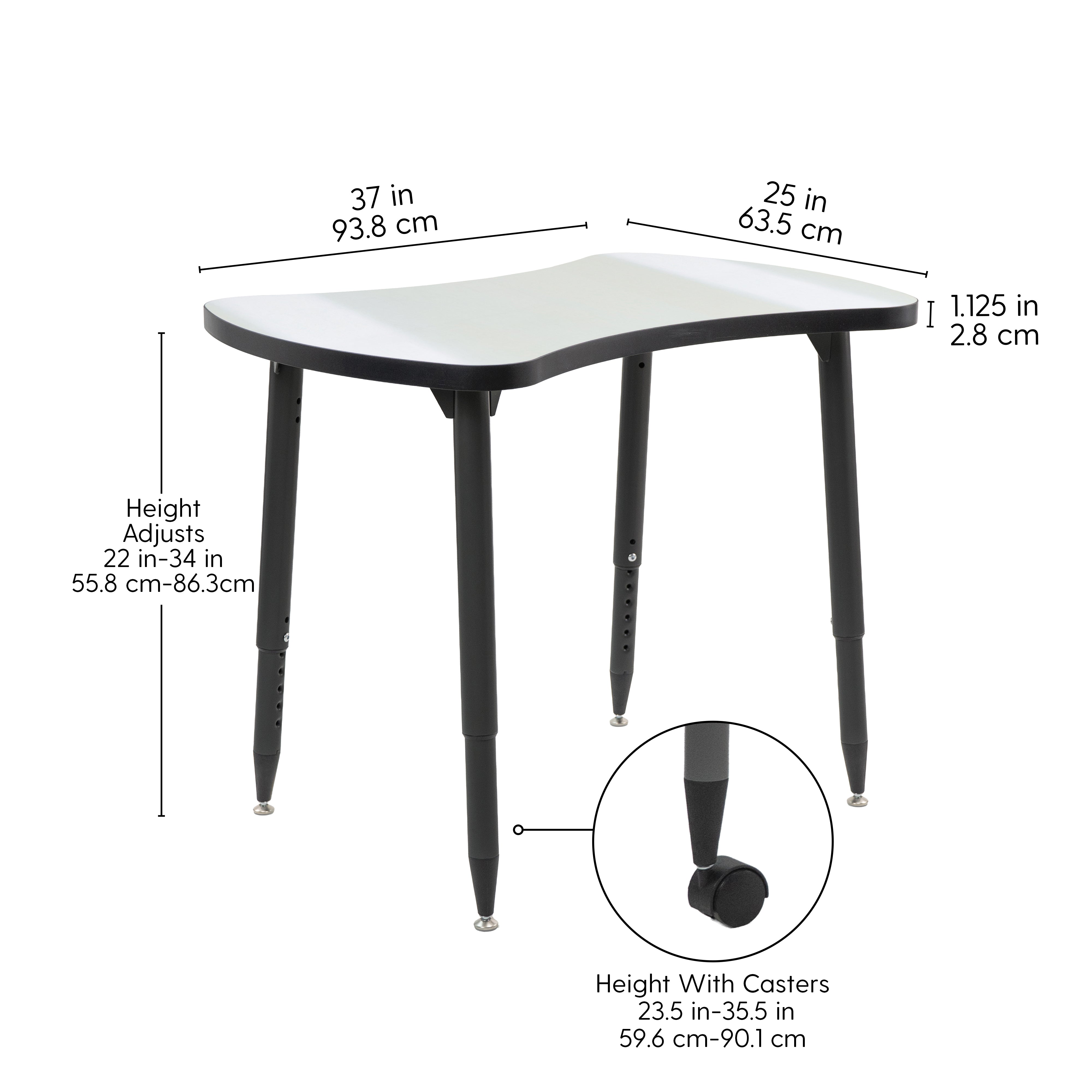 Adapte 25" x 37" Bowtie Dry-Erase Activity Table with Adjustable Tapered Legs - Whiteboard/Black