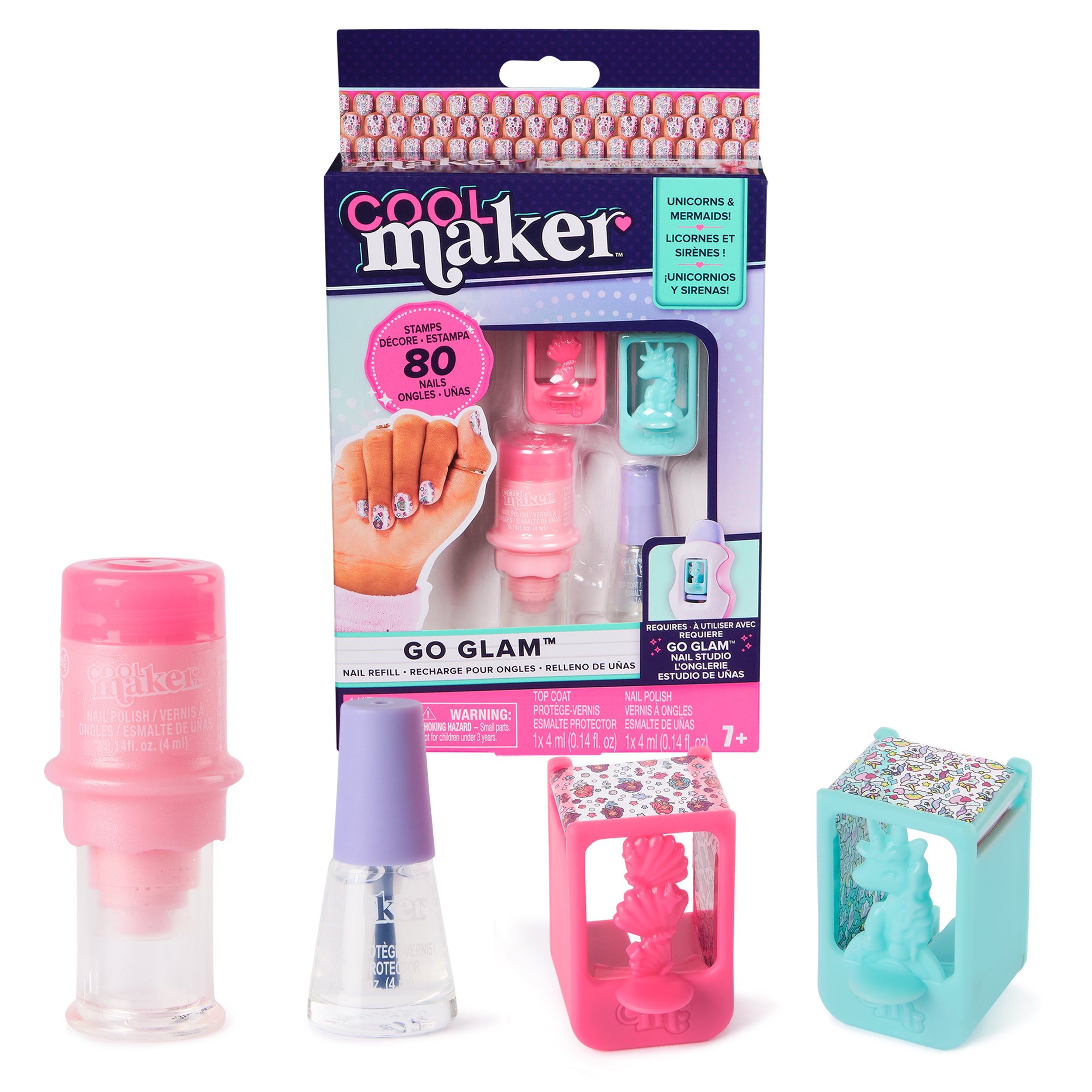 Cool Maker, GO GLAM Nail Kit Refill, Unicorn & Mermaid Designs, Style 80 Nails Packaging May Vary, Arts and Crafts Kids Toys for Ages 7 and up