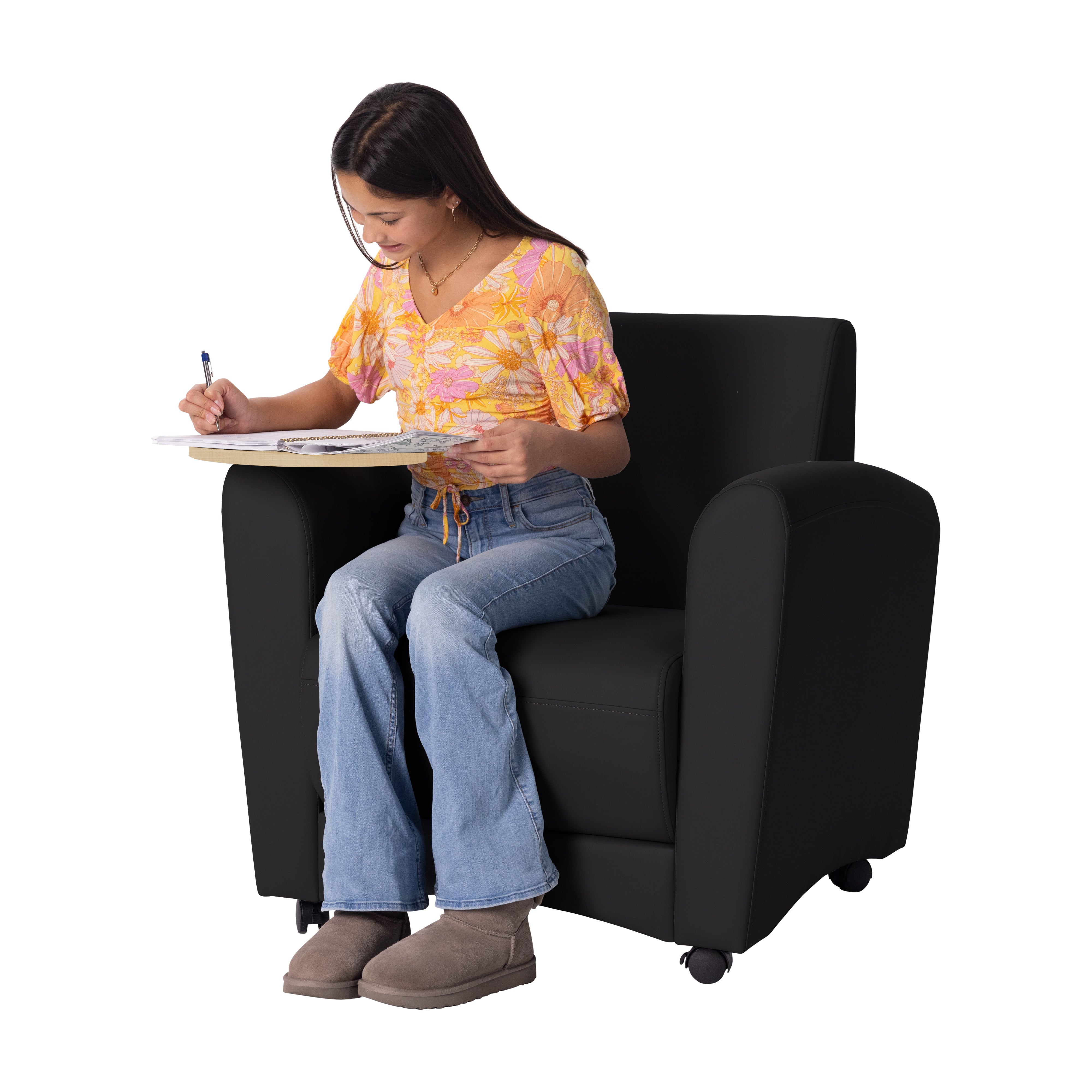 Pro Series Upholstered Common Area Chair with Tablet - Black/Maple Grain