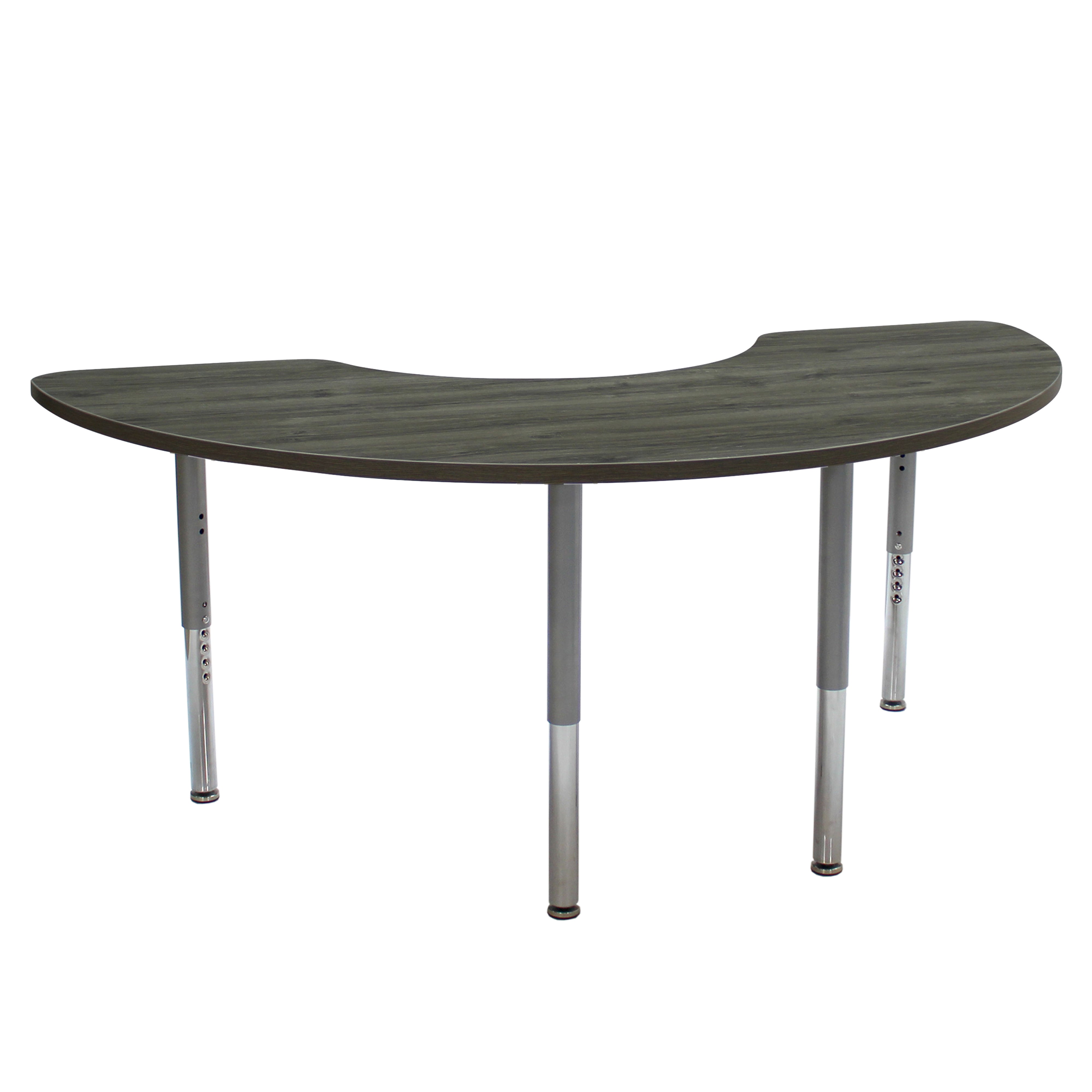36" x 72" Half Moon La Madera Activity Table with Adjustable Super Legs - Gray Wood/Silver