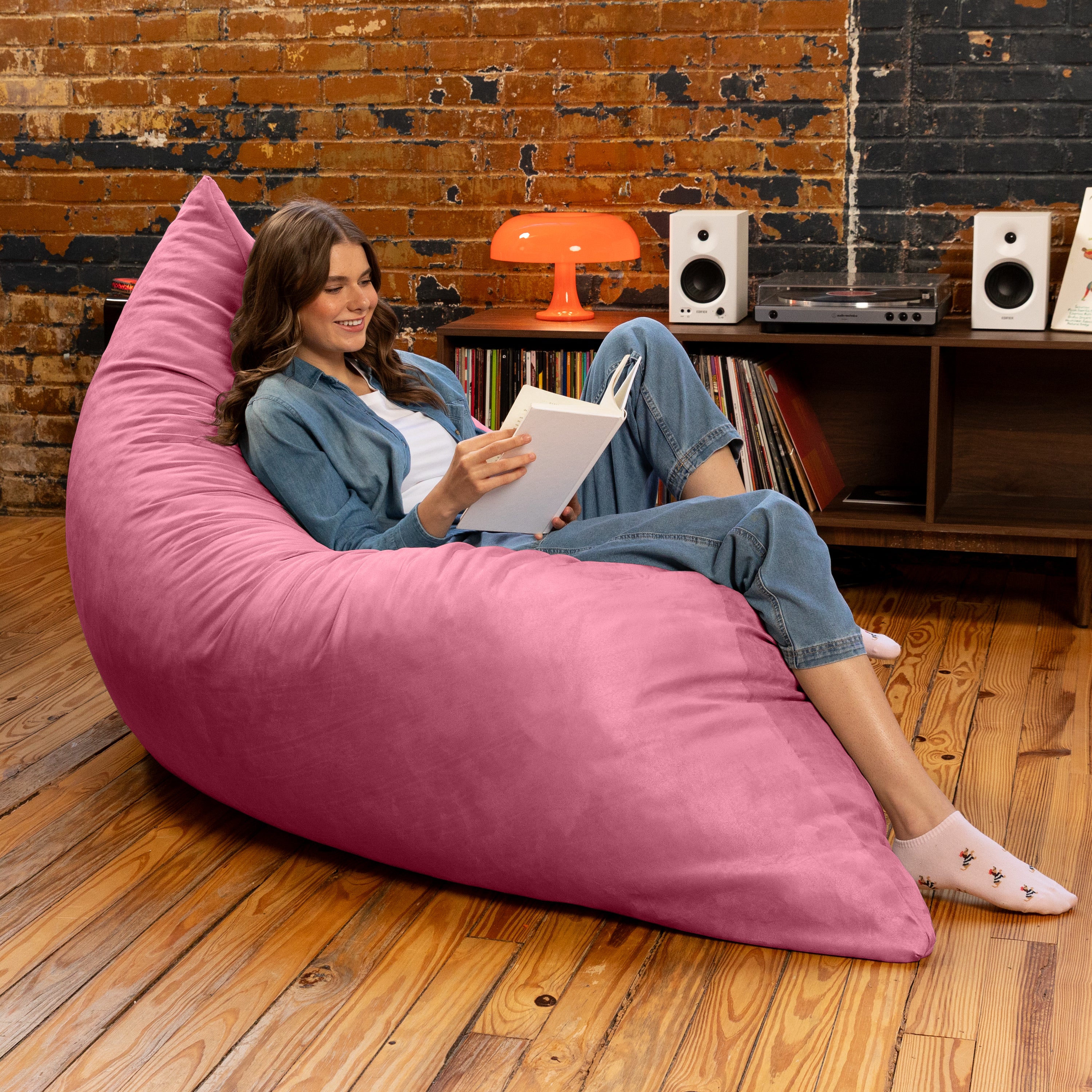 Jaxx Pillow Saxx 5.5-Foot - Huge Bean Bag Floor Pillow and Lounger, Pink