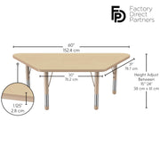 30" x 60" Trapezoid T-Molding Activity Table with Adjustable Chunky Legs - Maple/Sand